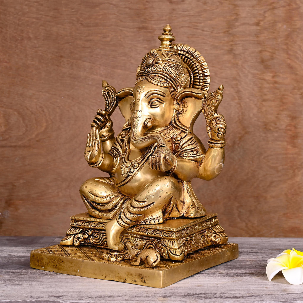 Brass Blessing Sitting Ganesha Statue (12 Inch) Vedansh Craft