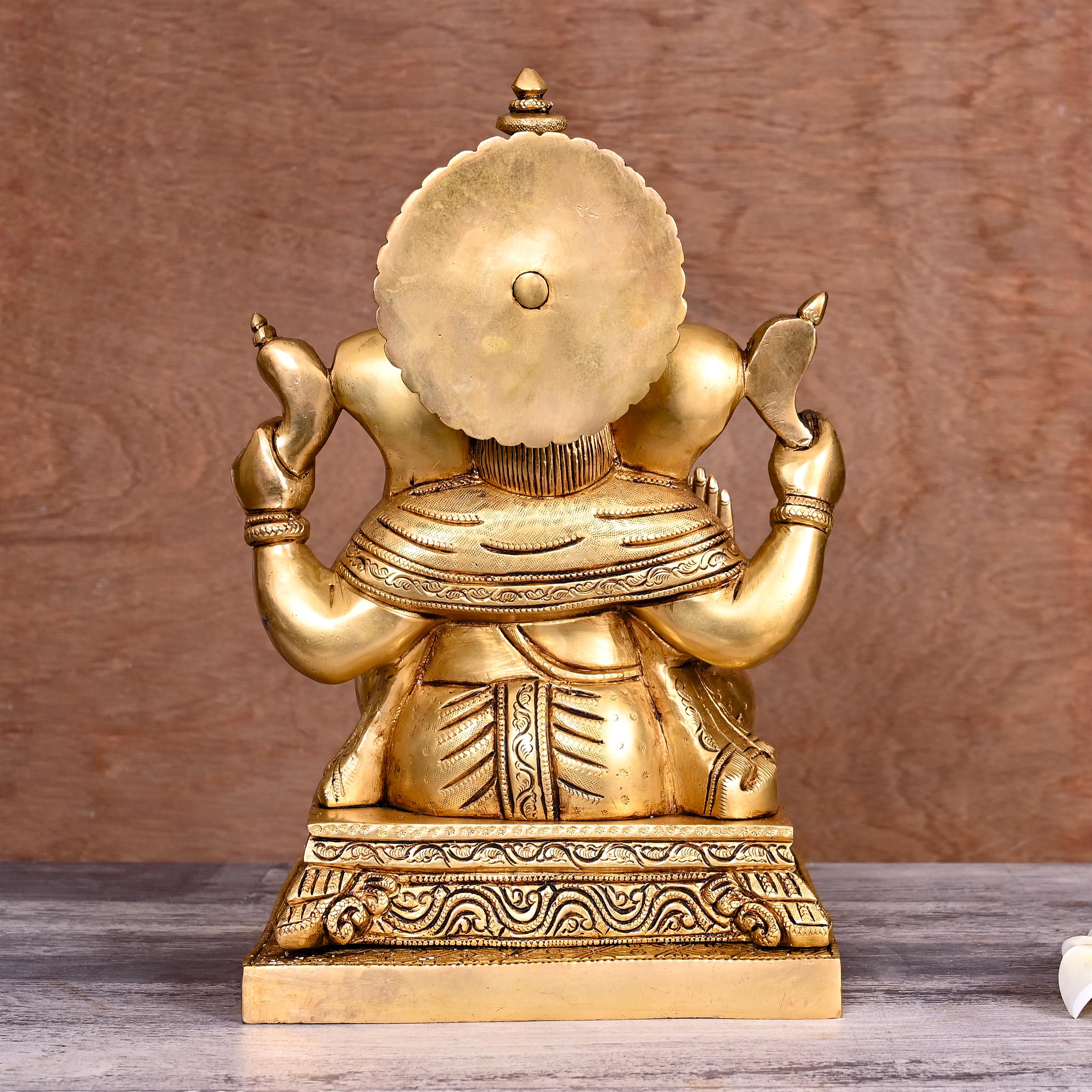 Brass Blessing Sitting Ganesha Statue (12 Inch) Vedansh Craft