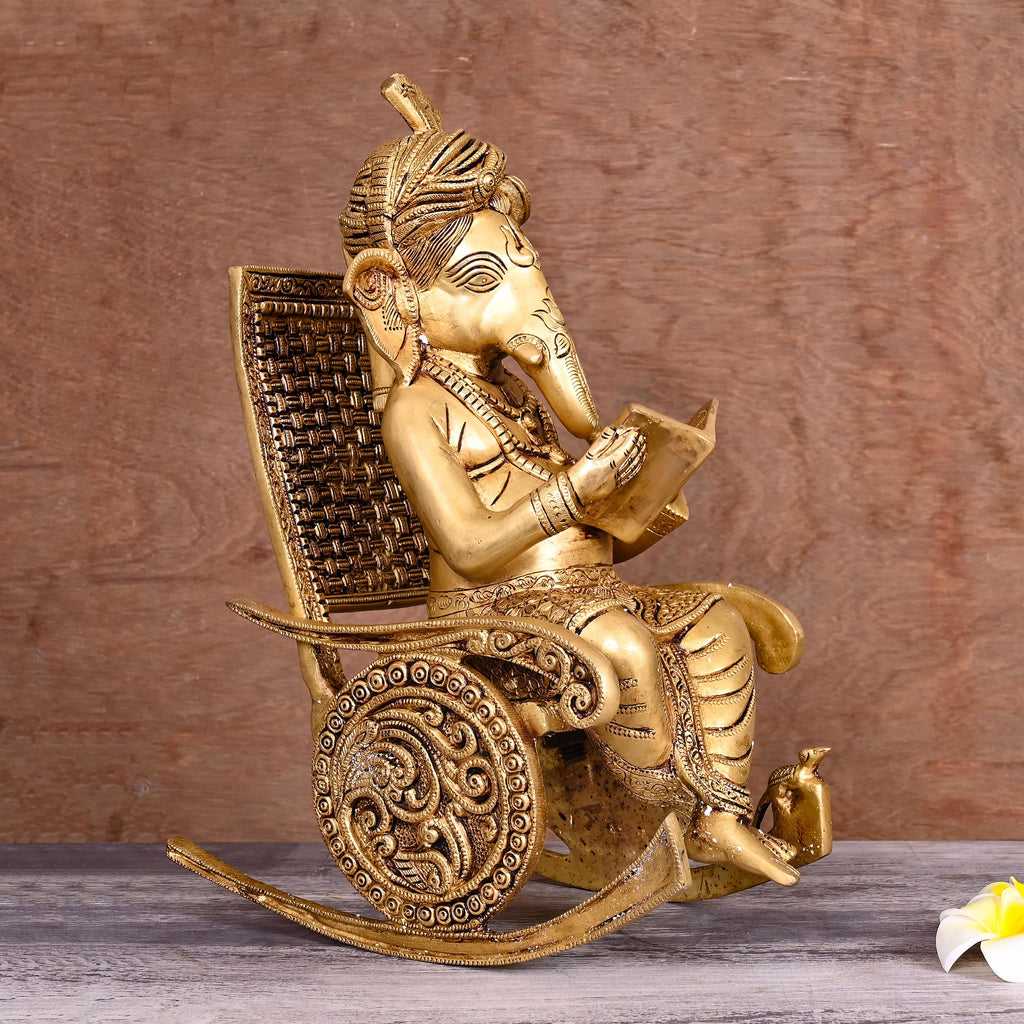 Brass Lord Ganesha Resting On Chair (15.5 Inch) Vedansh Craft