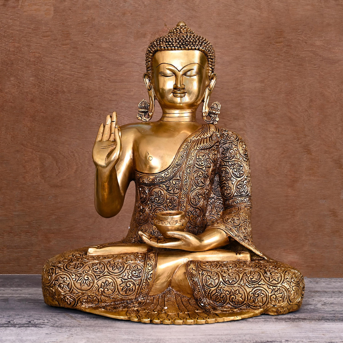 Brass Superfine Handcarved Blessing Buddha (17 Inch) Vedansh Craft