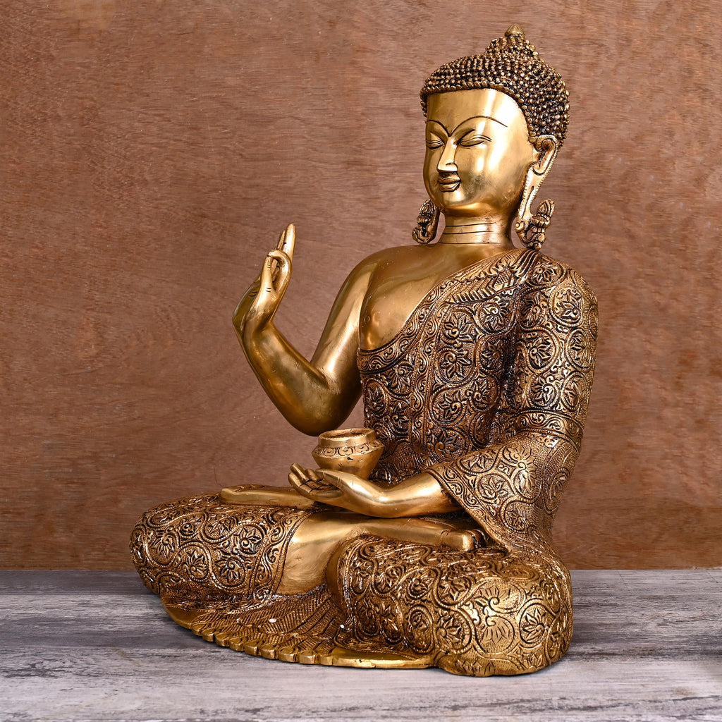 Brass Superfine Handcarved Blessing Buddha (17 Inch) Vedansh Craft
