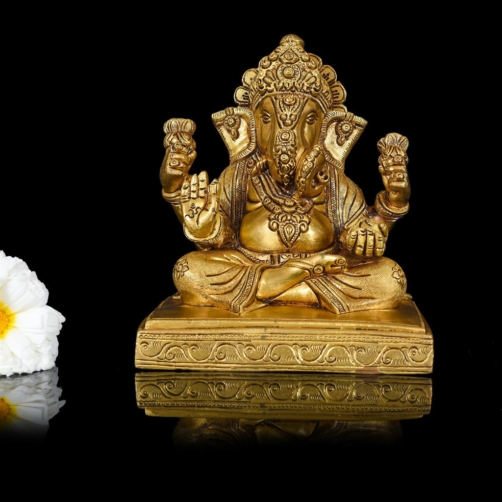 Brass Sitting Ganesha Superfine Idol (7 Inch) Vedansh Craft