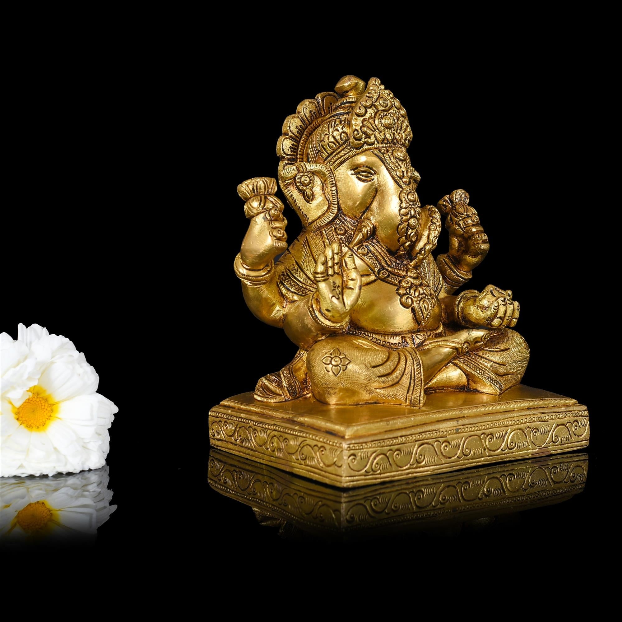 Brass Sitting Ganesha Superfine Idol (7 Inch) Vedansh Craft