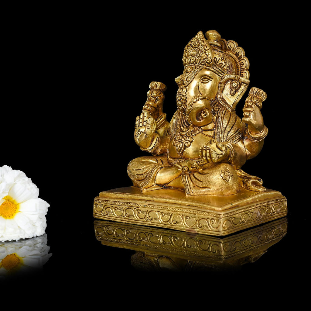 Brass Sitting Ganesha Superfine Idol (7 Inch) Vedansh Craft