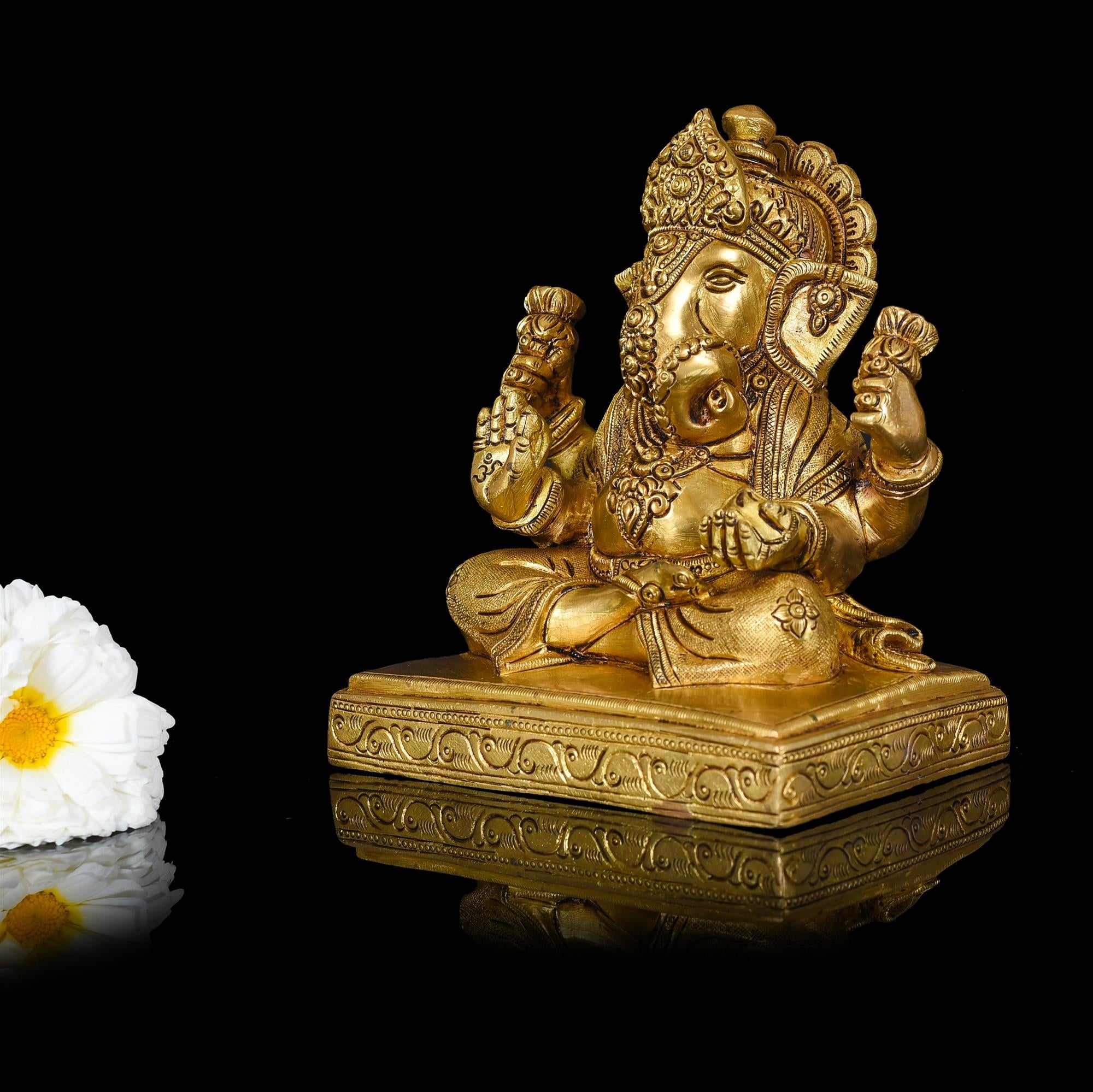 Brass Sitting Ganesha Superfine Idol (7 Inch) Vedansh Craft