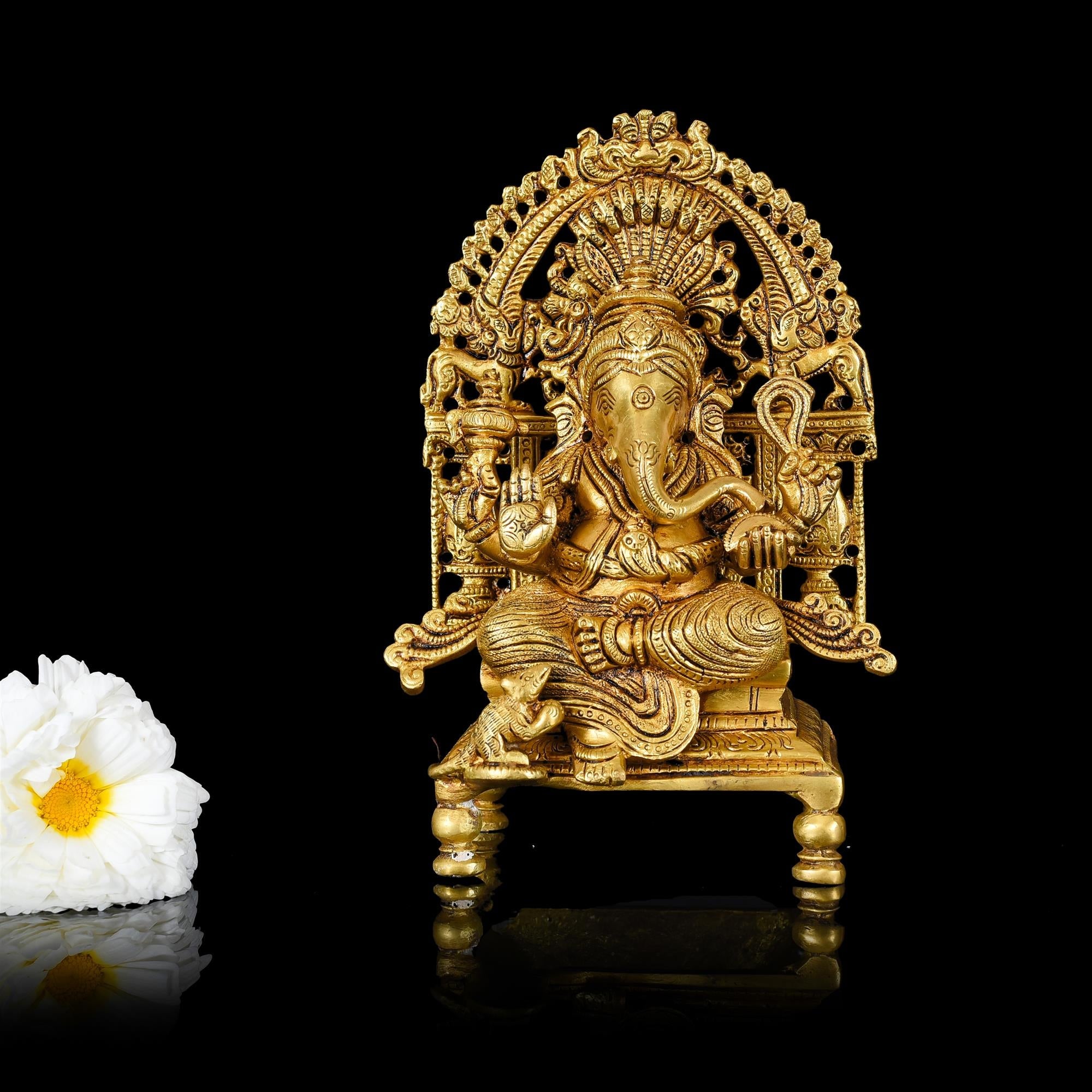 Brass Superfine Singhasan Sitting Ganesha Idol (8 Inch) Vedansh Craft
