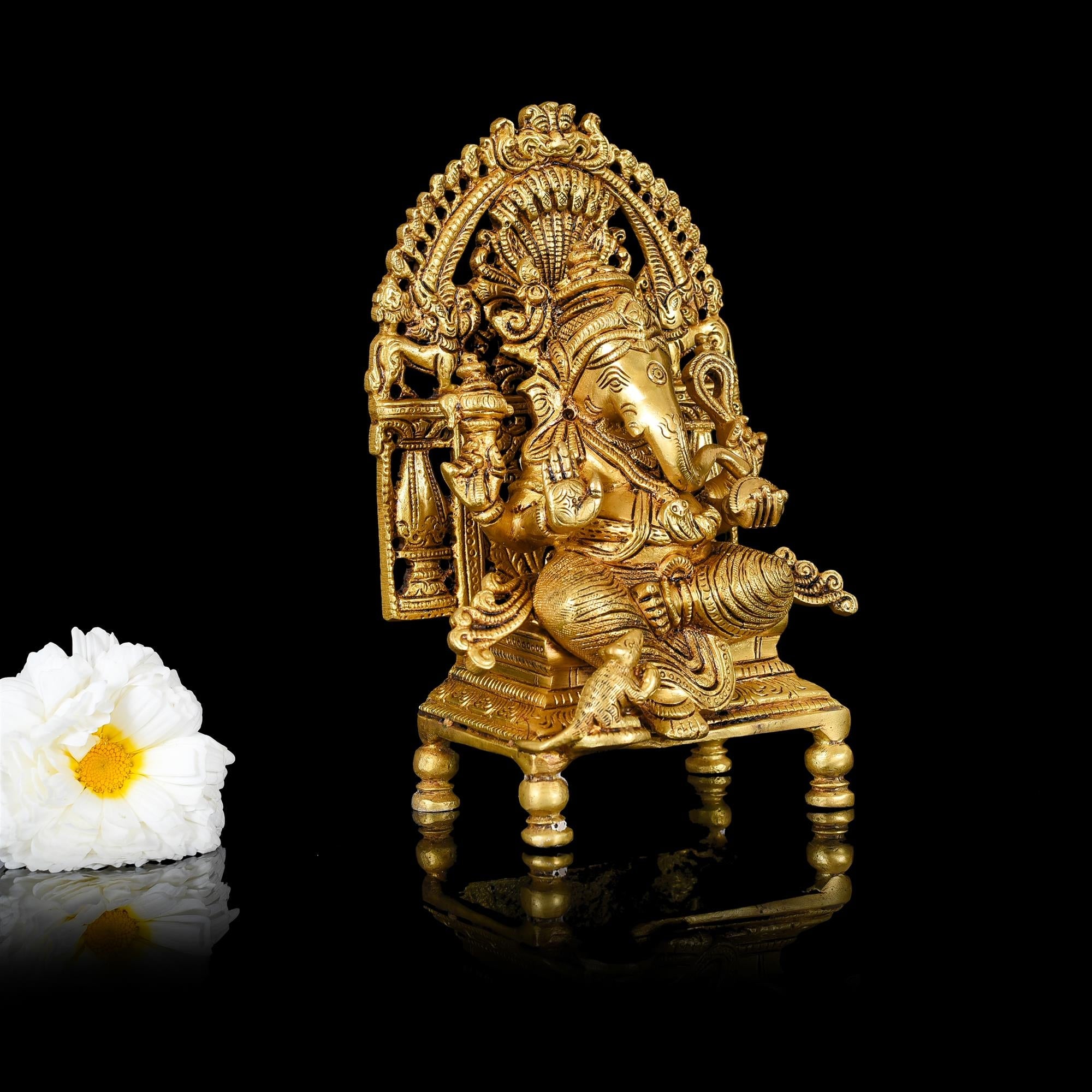 Brass Superfine Singhasan Sitting Ganesha Idol (8 Inch) Vedansh Craft