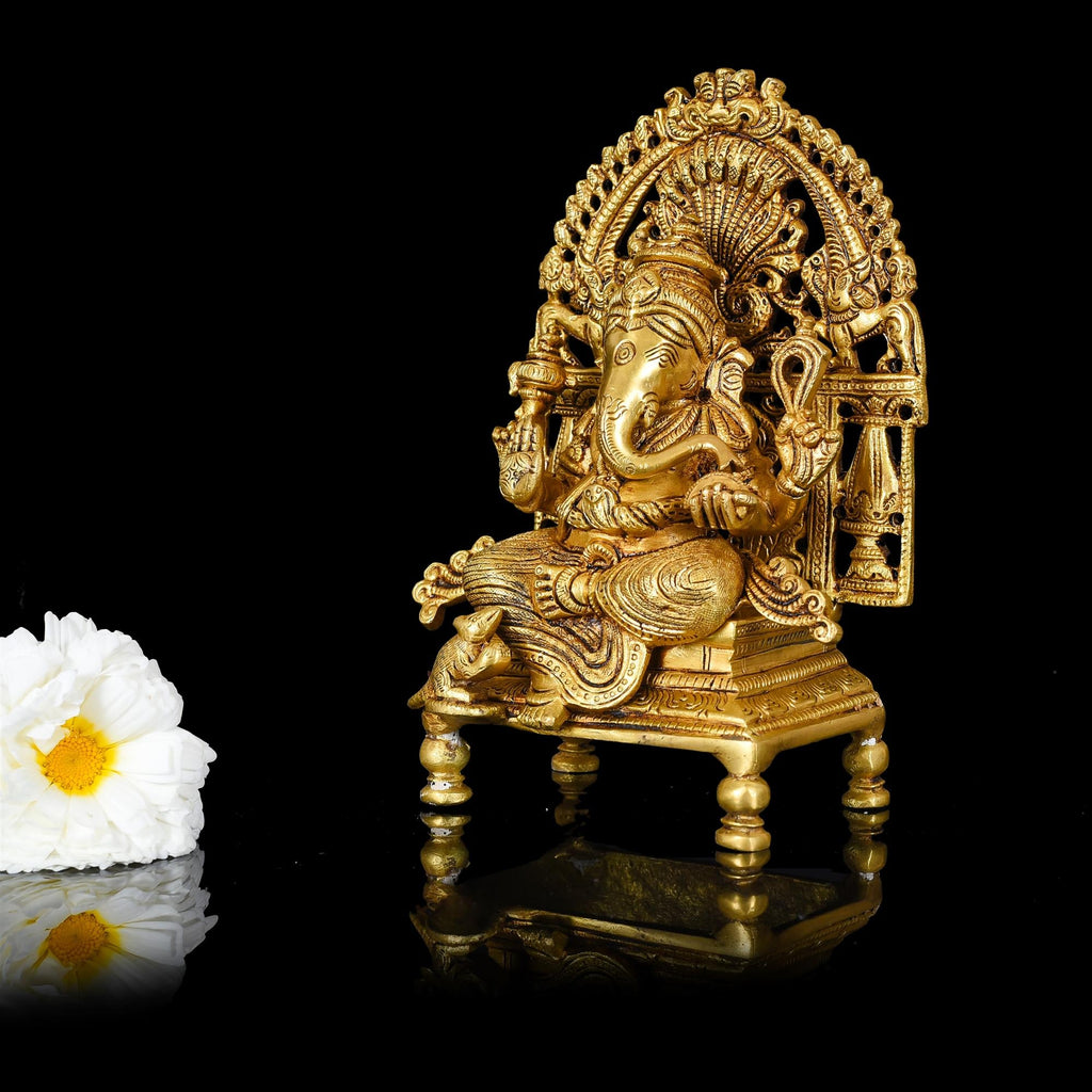 Brass Superfine Singhasan Sitting Ganesha Idol (8 Inch) Vedansh Craft