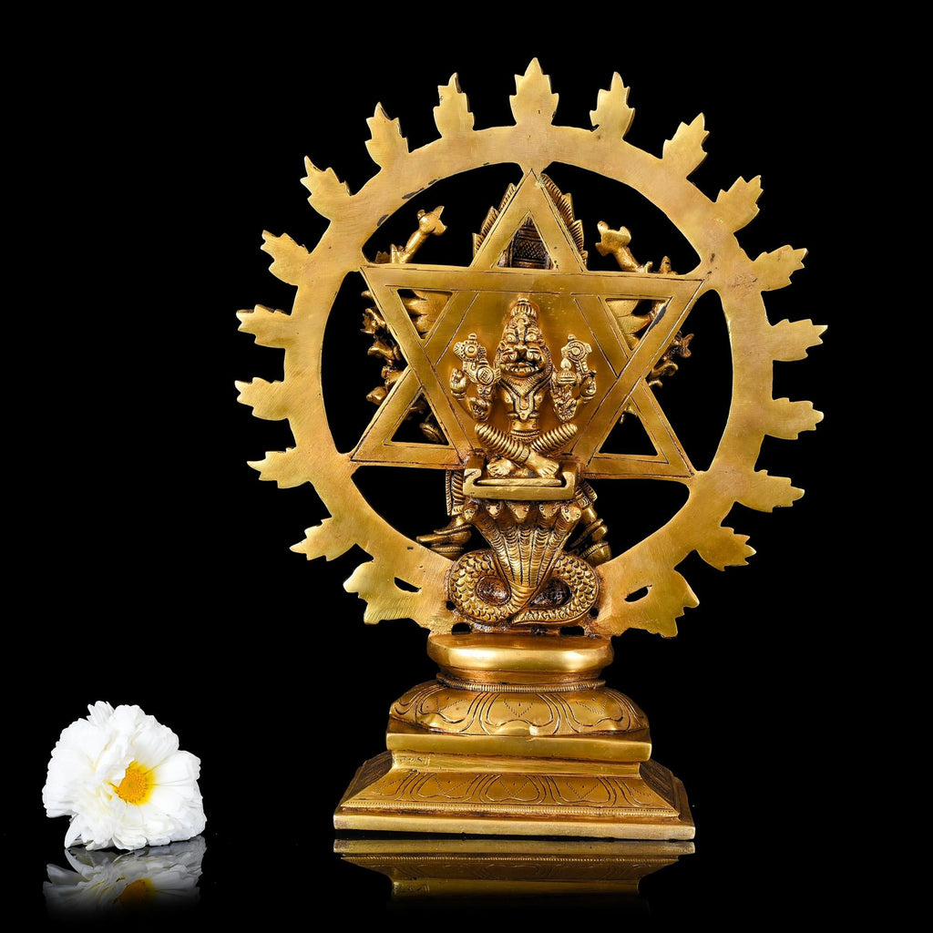 Brass Superfine Vishnu Narasimha Chakratalwar Statue (13.5 Inch) Vedansh Craft