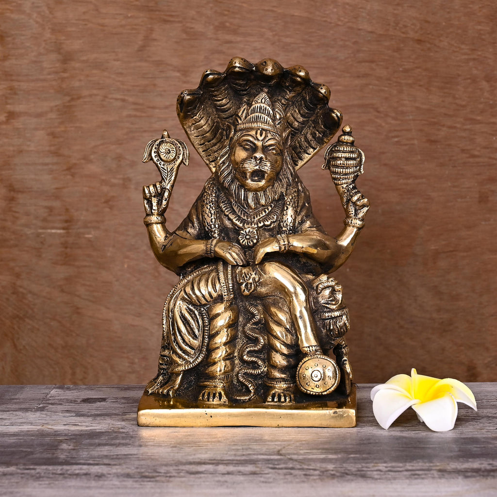 Brass God Narasimha Statue (8.5 Inch) Vedansh Craft
