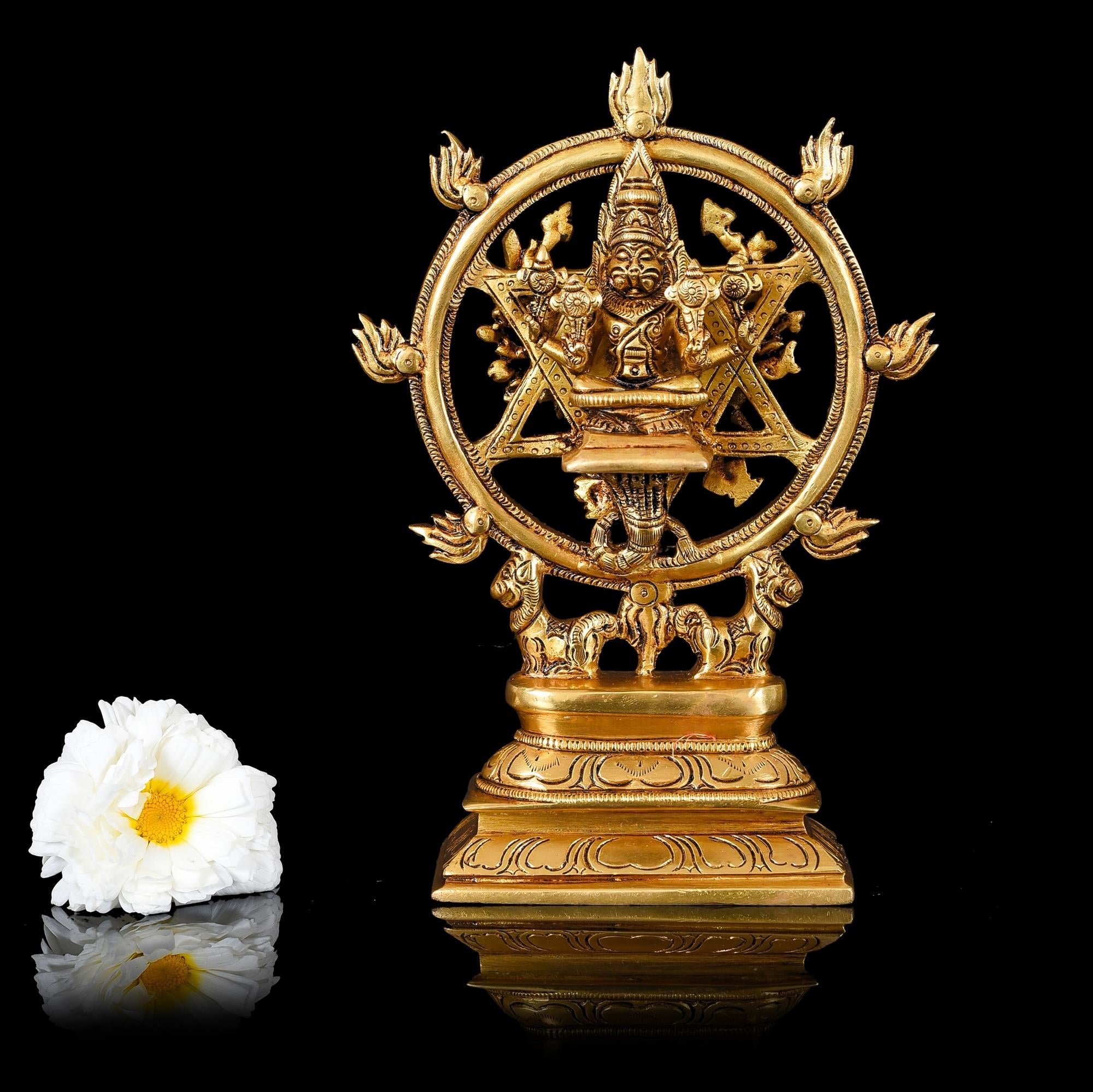 Brass Superfine Vishnu Narasimha Chakratalwar Statue (9.5 Inch) Vedansh Craft
