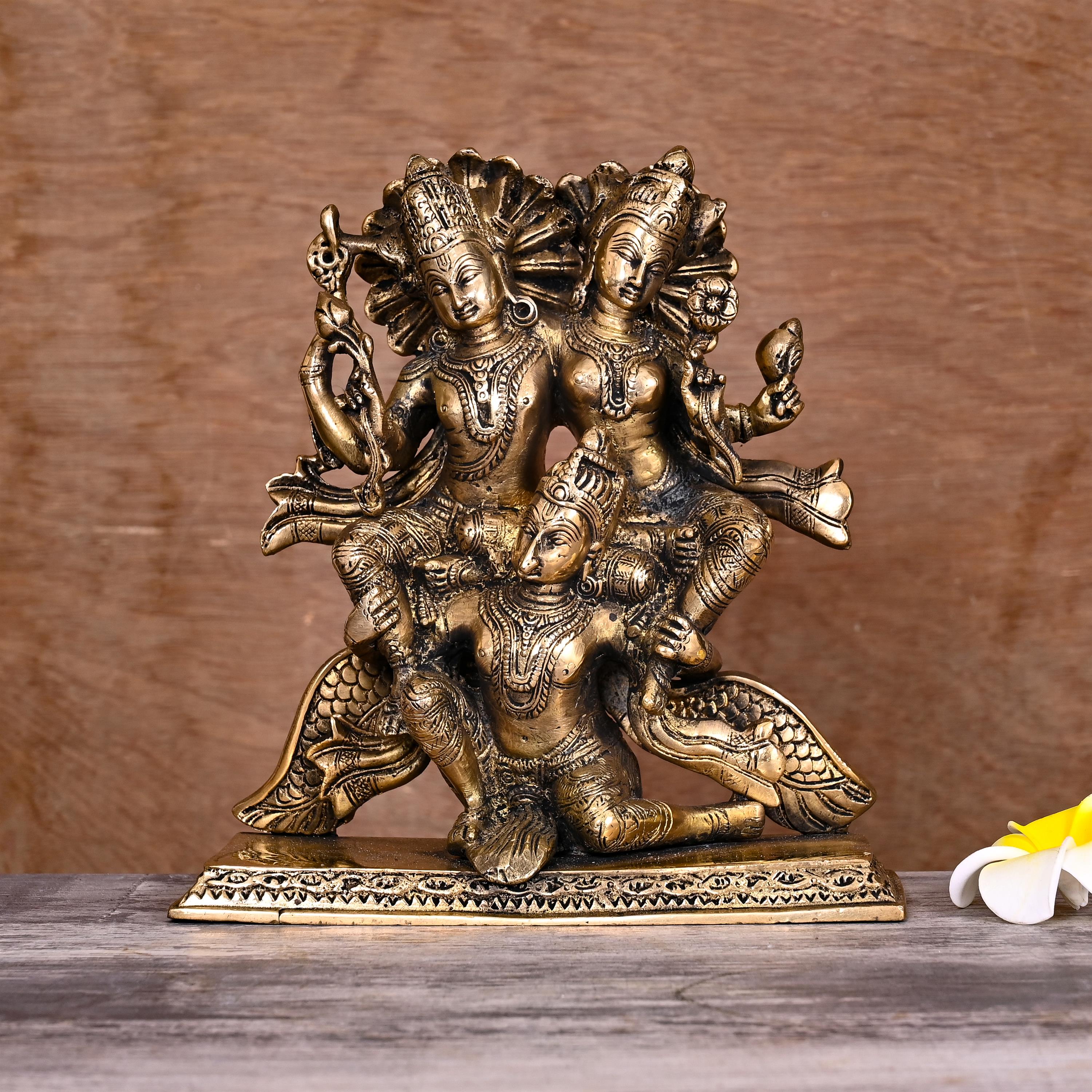 Brass Garuda, Vishnu & Lakshmi Statue (8.2") Vedansh Craft