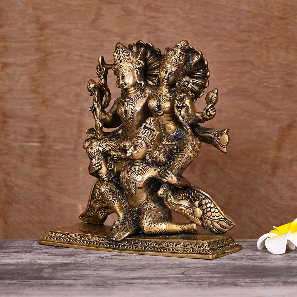 Brass Garuda, Vishnu & Lakshmi Statue (8.2") Vedansh Craft