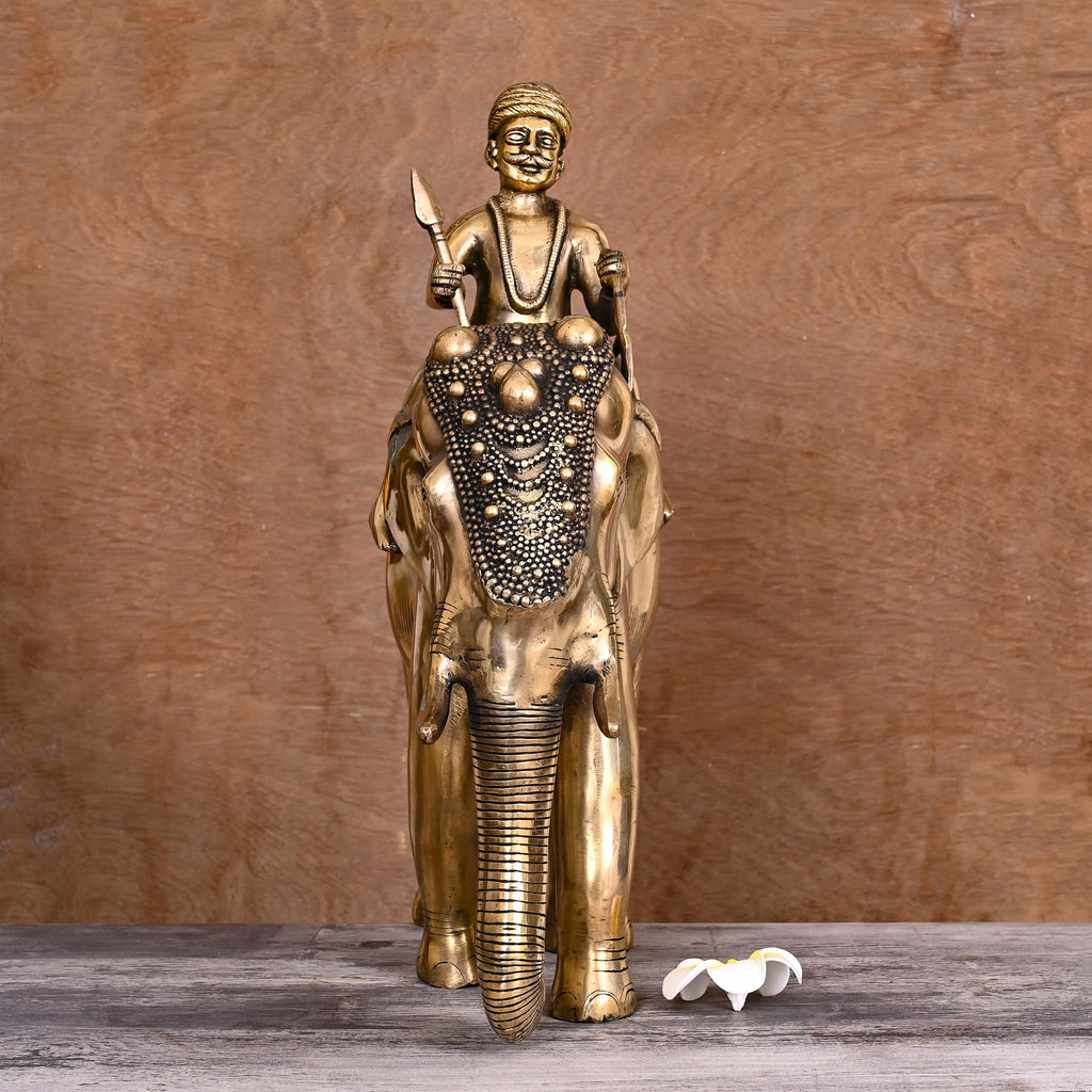 Brass Lord Indra On Elephant Airavata Statue (25 Inch) Vedansh Craft