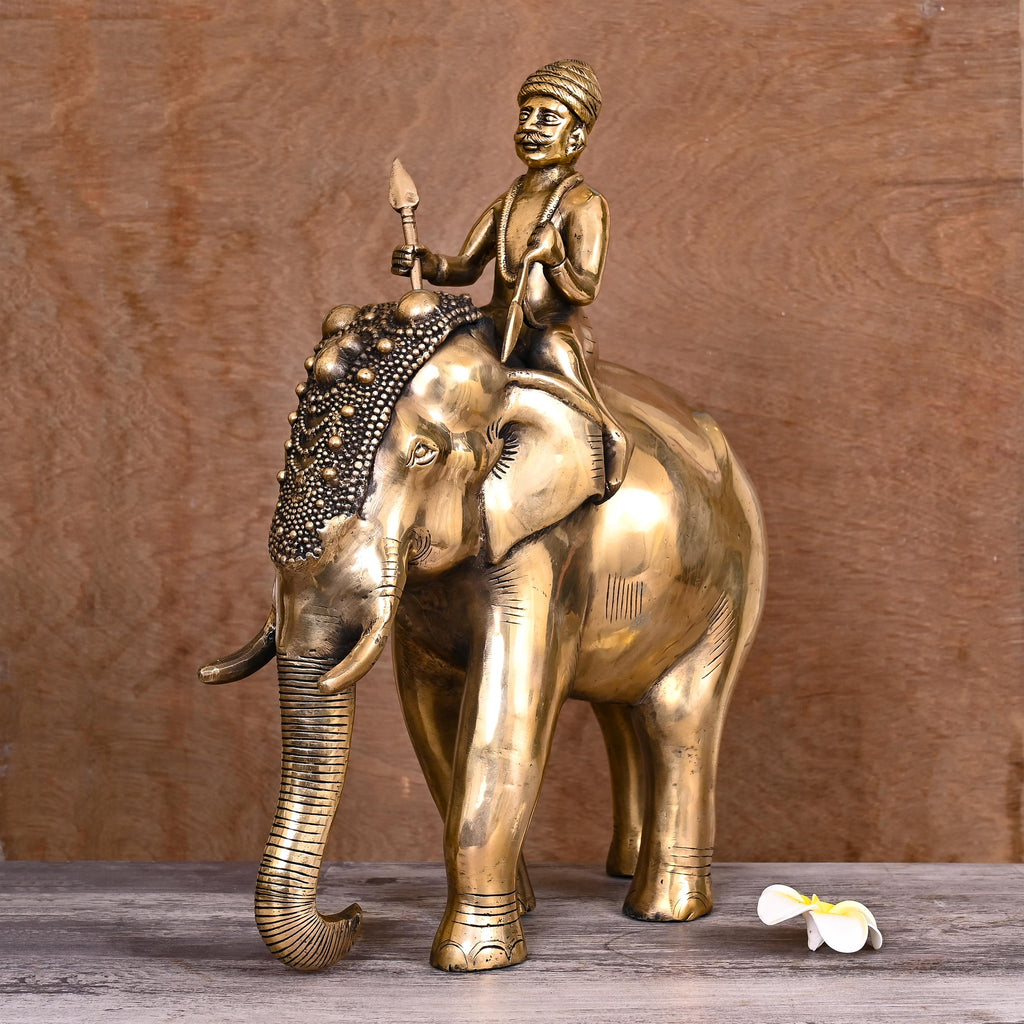 Brass Lord Indra On Elephant Airavata Statue (25 Inch) Vedansh Craft