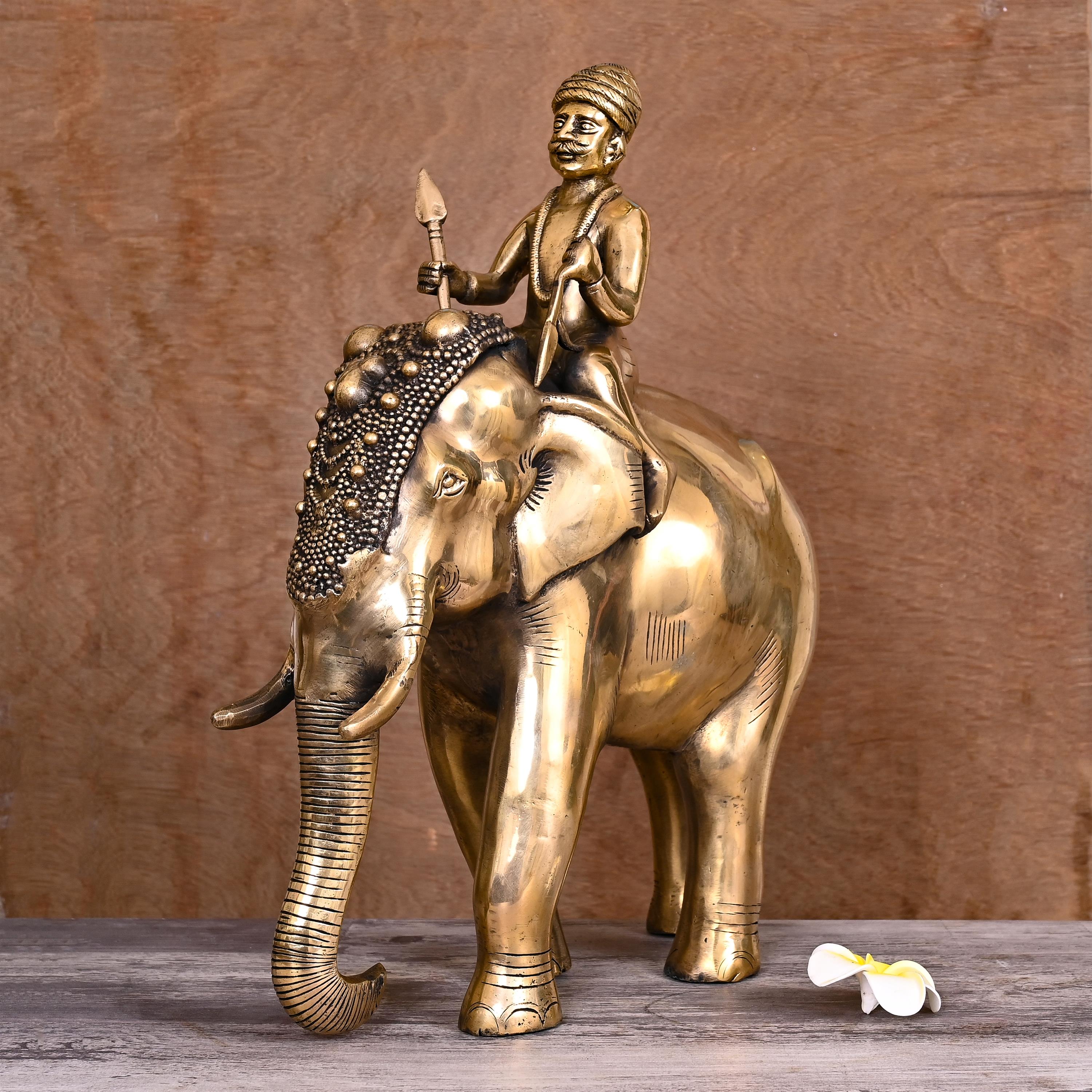 Brass Lord Indra On Elephant Airavata Statue (25 Inch) Vedansh Craft