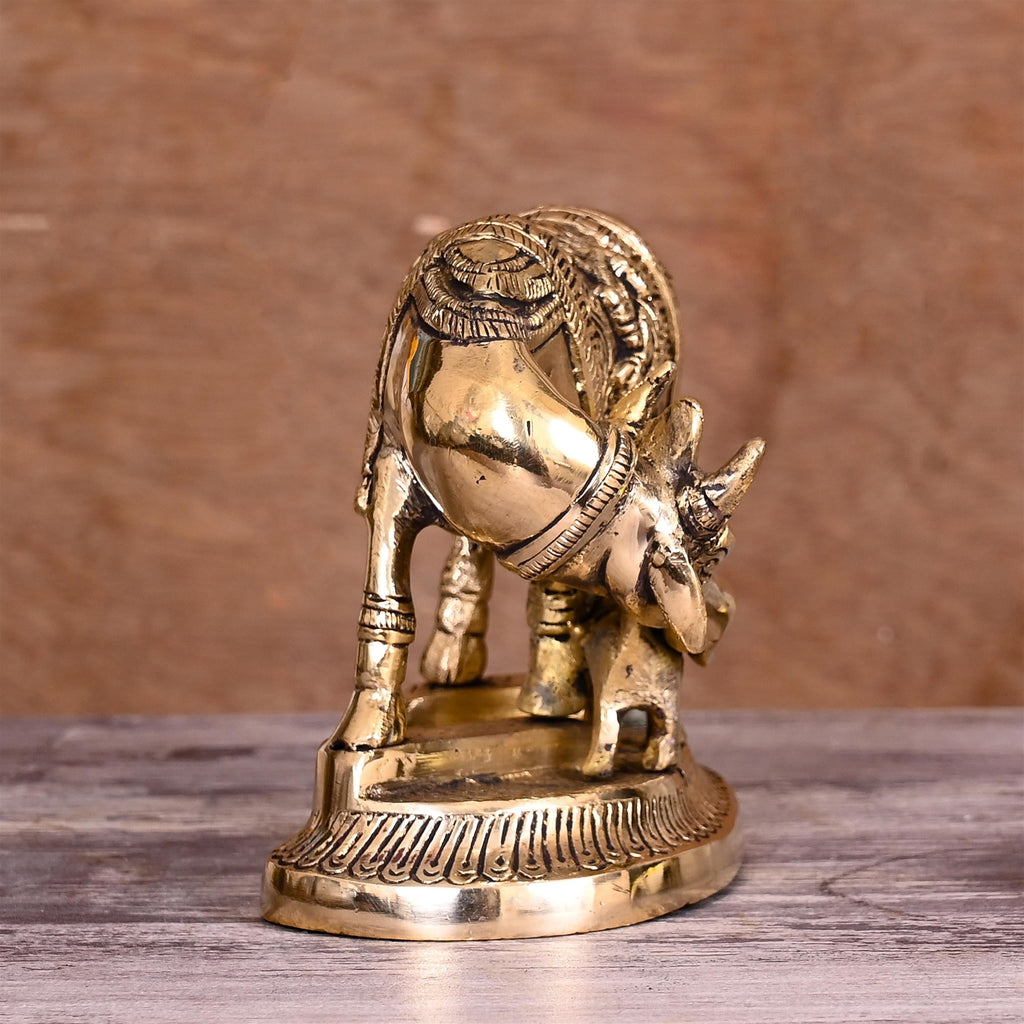 Brass Kamdhenu Cow With Calf Idol (4.5 Inch) Vedansh Craft