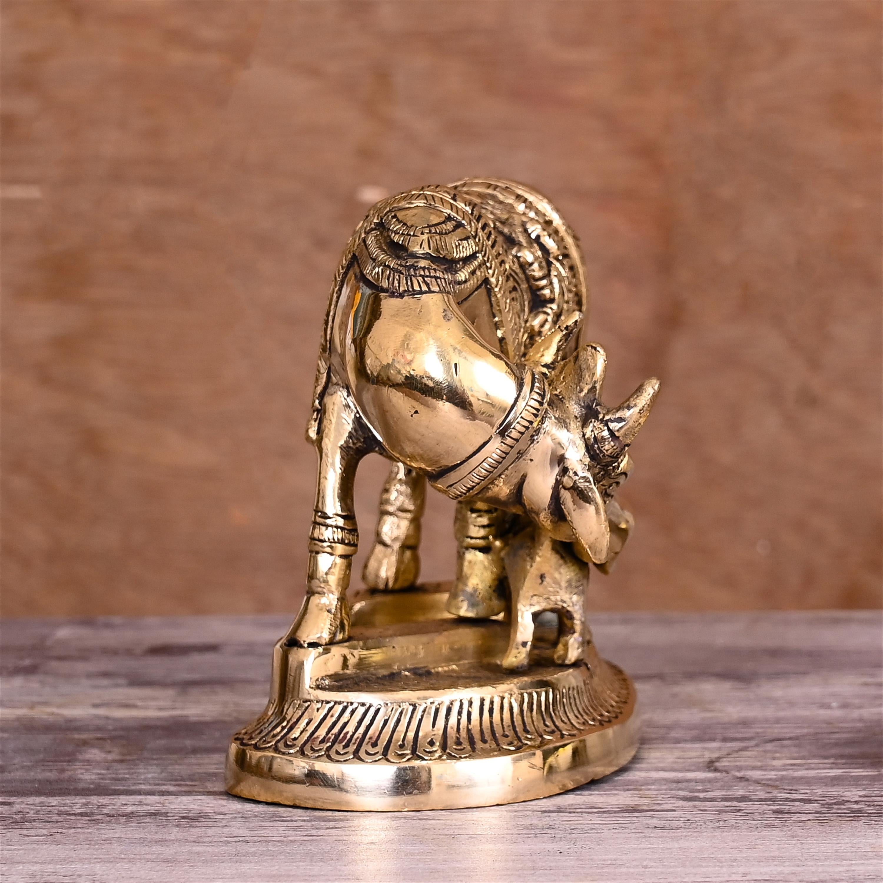 Brass Kamdhenu Cow With Calf Idol (4.5 Inch) Vedansh Craft