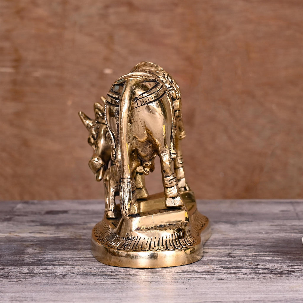 Brass Kamdhenu Cow With Calf Idol (4.5 Inch) Vedansh Craft