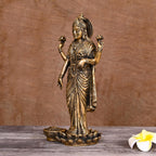 Brass Goddess Standing Lakshmi Idol on lotus (10 Inch) Vedansh Craft