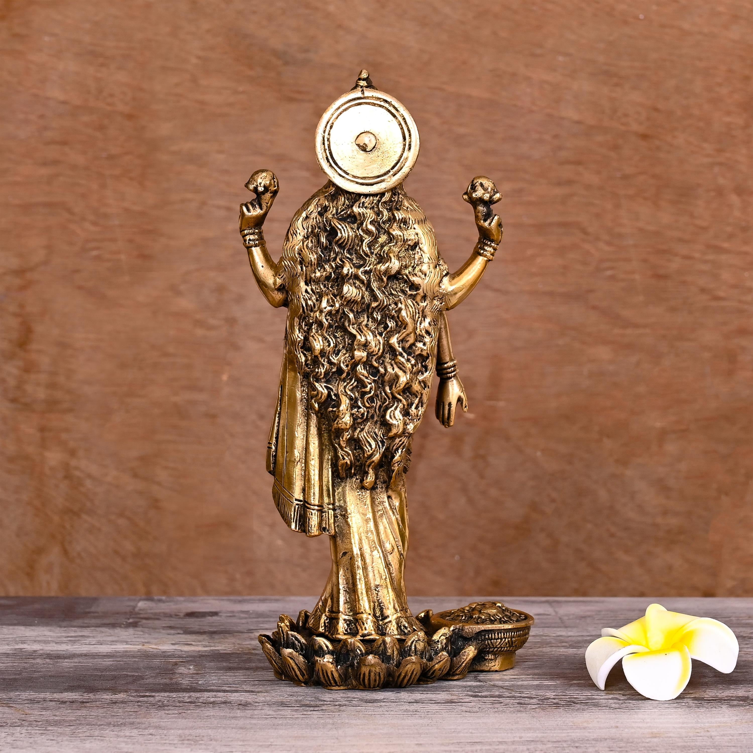 Brass Goddess Standing Lakshmi Idol on lotus (10 Inch) Vedansh Craft