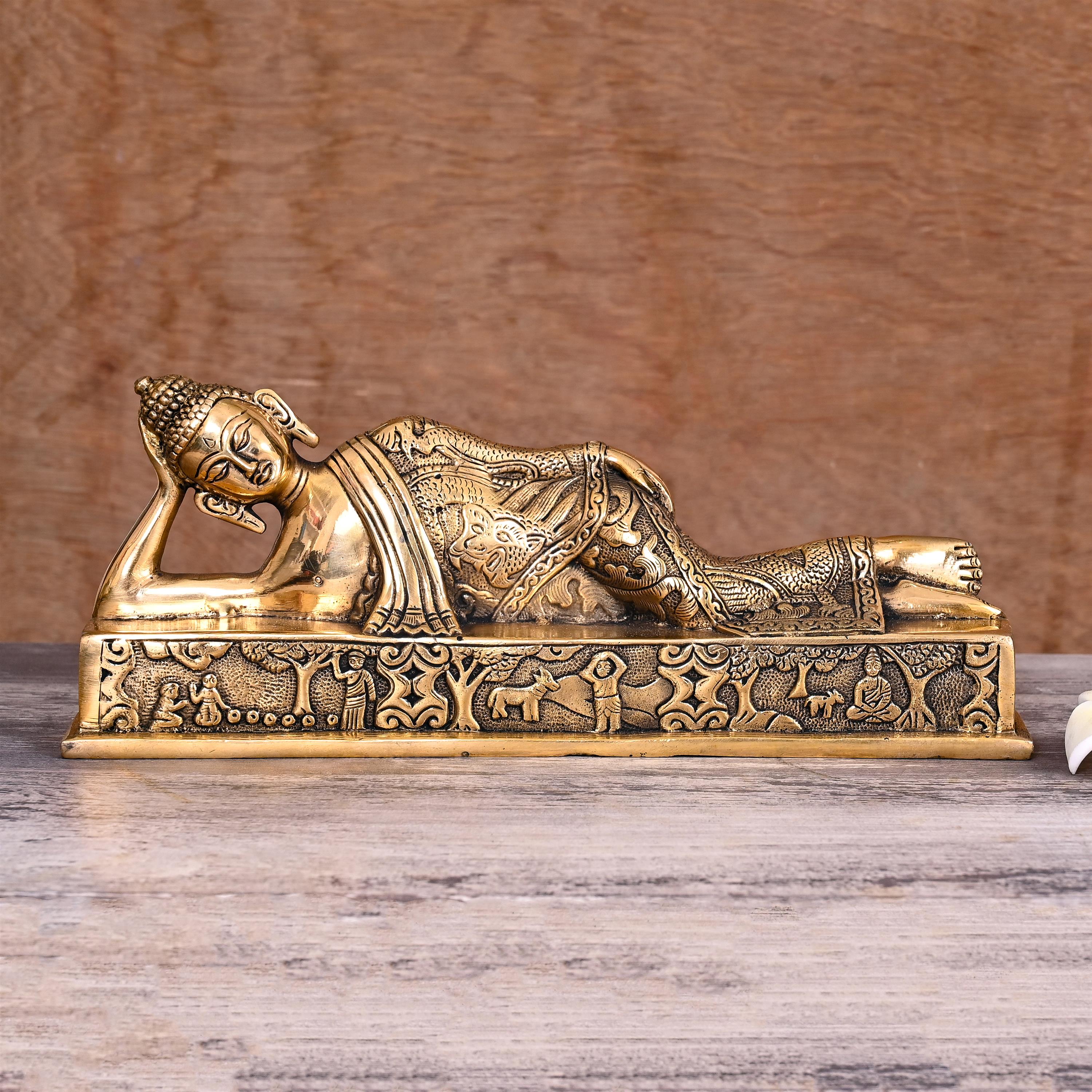 Brass Sleeping/Resting Buddha Statue (4.5") Vedansh Craft
