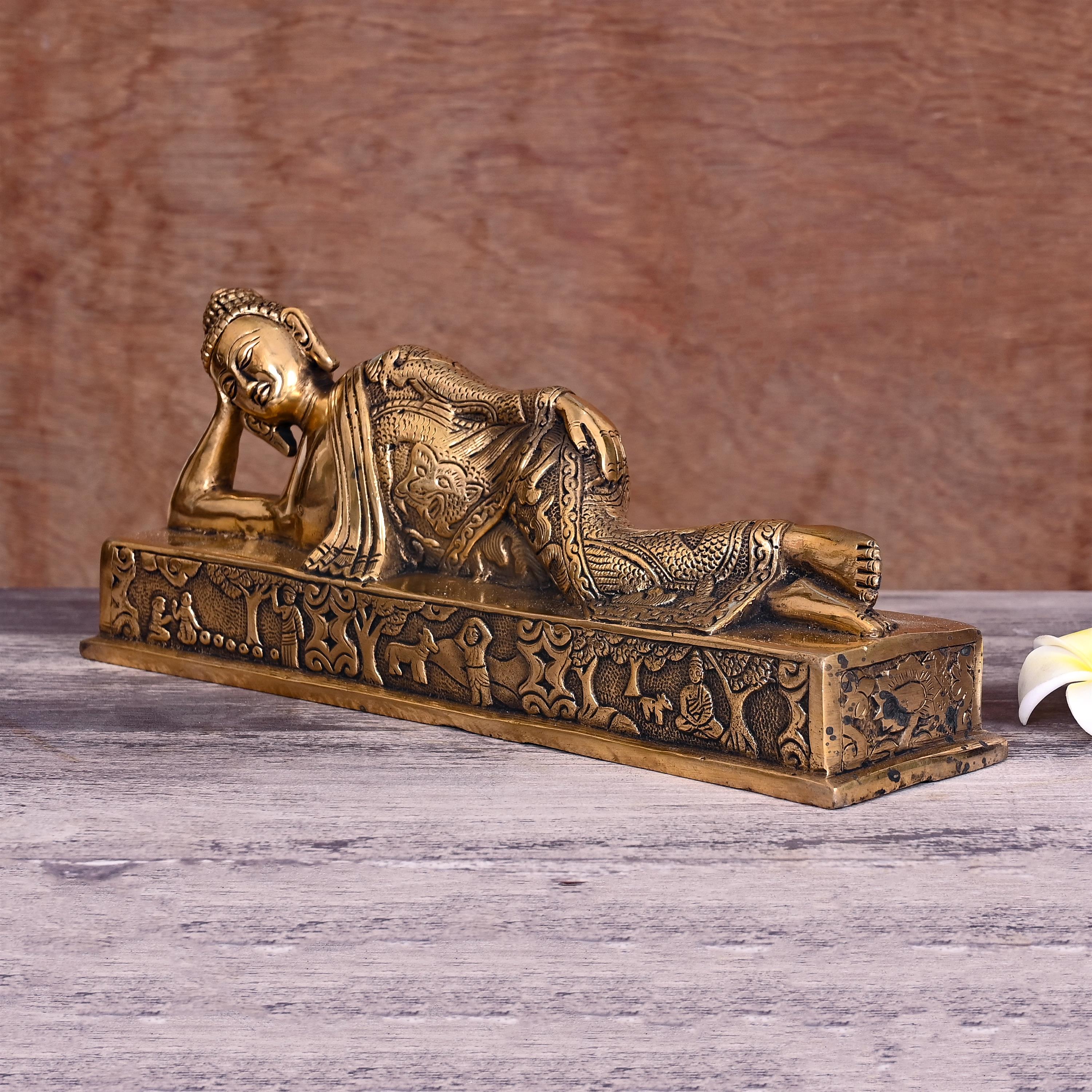 Brass Sleeping/Resting Buddha Statue (4.5") Vedansh Craft