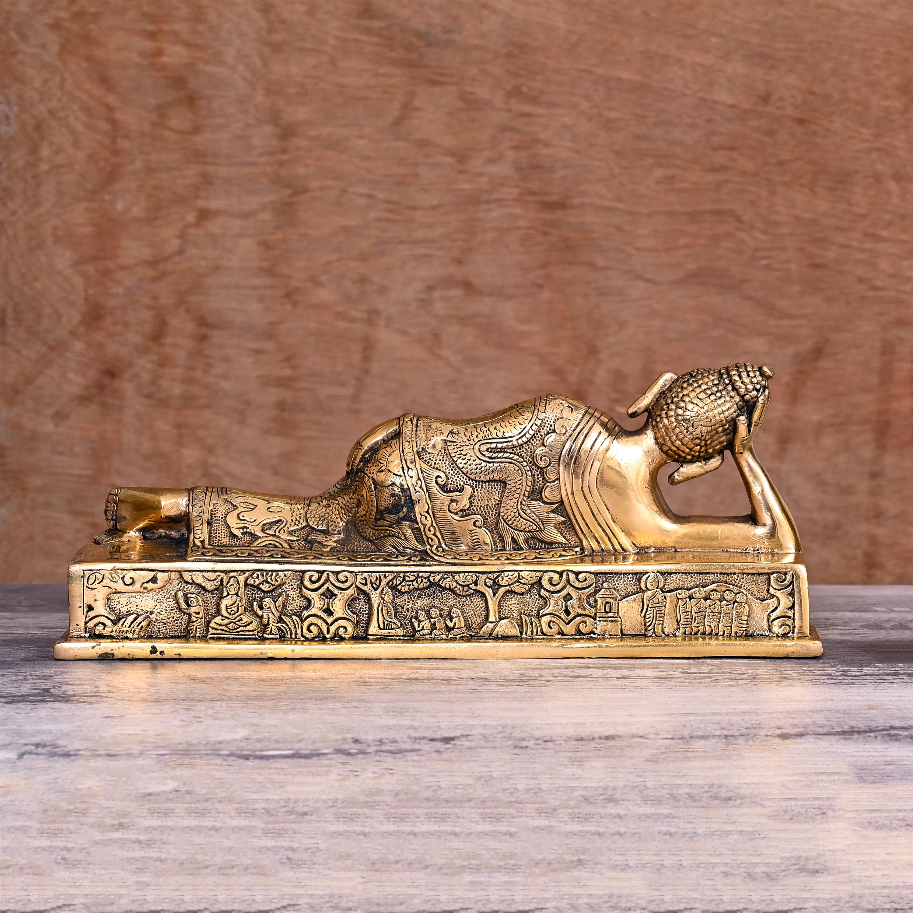 Brass Sleeping/Resting Buddha Statue (4.5") Vedansh Craft