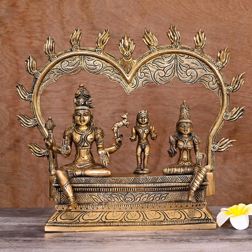 Brass Sitting Shiva And Parvati Statue With Skanda (11.5 Inch) Vedansh Craft