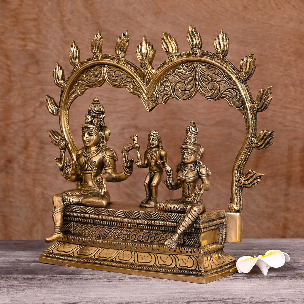 Brass Sitting Shiva And Parvati Statue With Skanda (11.5 Inch) Vedansh Craft