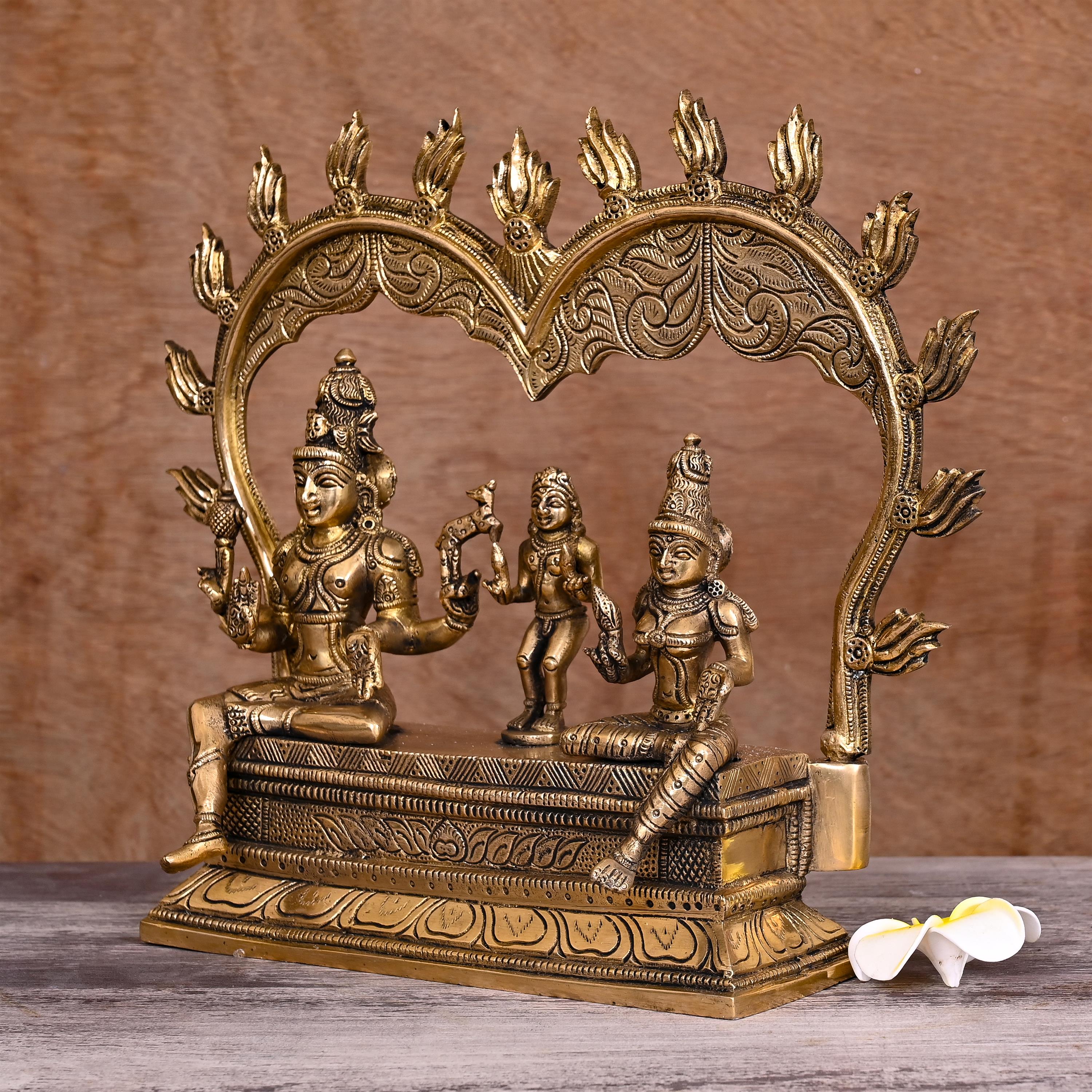 Brass Sitting Shiva And Parvati Statue With Skanda (11.5 Inch) Vedansh Craft