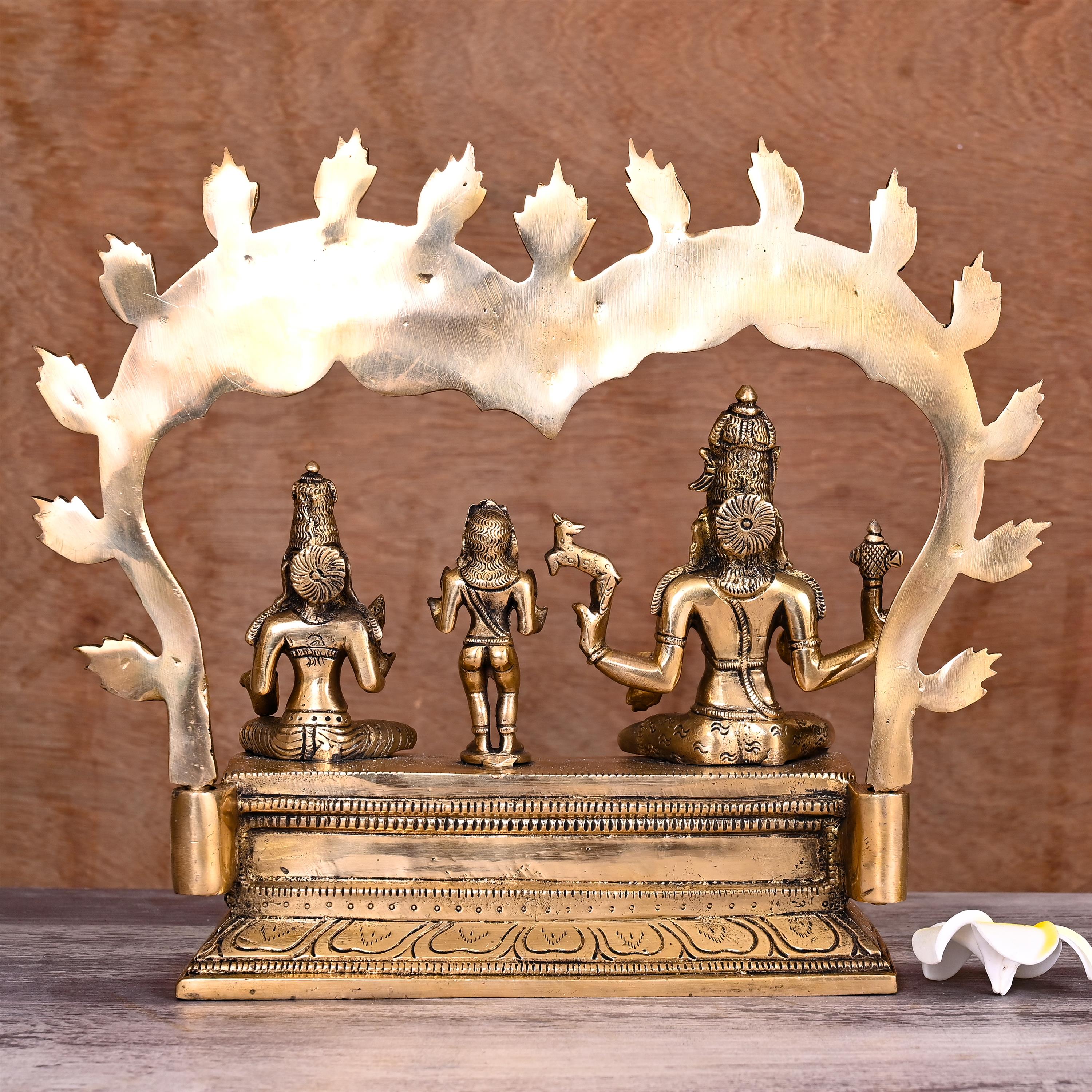 Brass Sitting Shiva And Parvati Statue With Skanda (11.5 Inch) Vedansh Craft