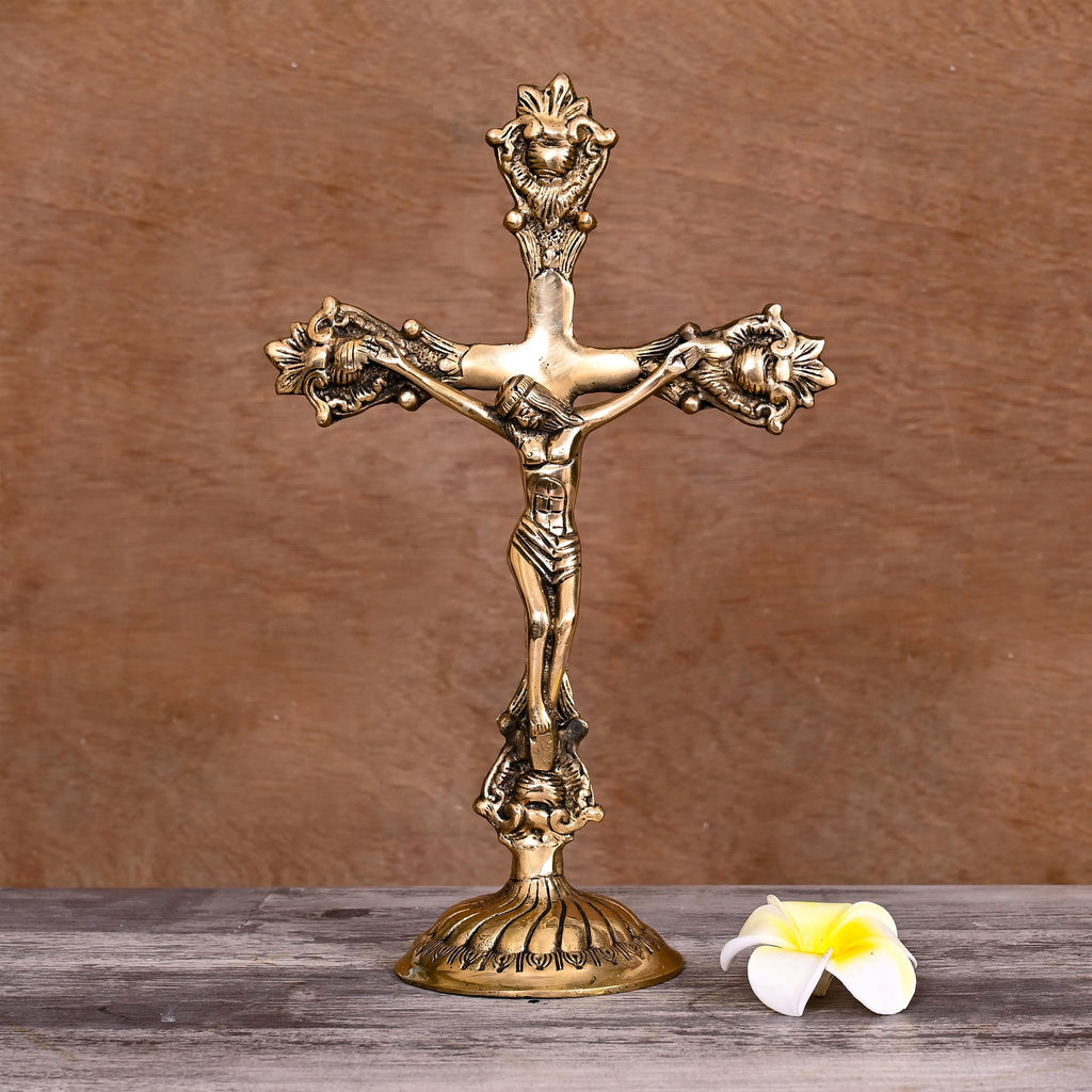 Brass Christian Cross Jesus Christ Statue (12 Inch) Vedansh Craft