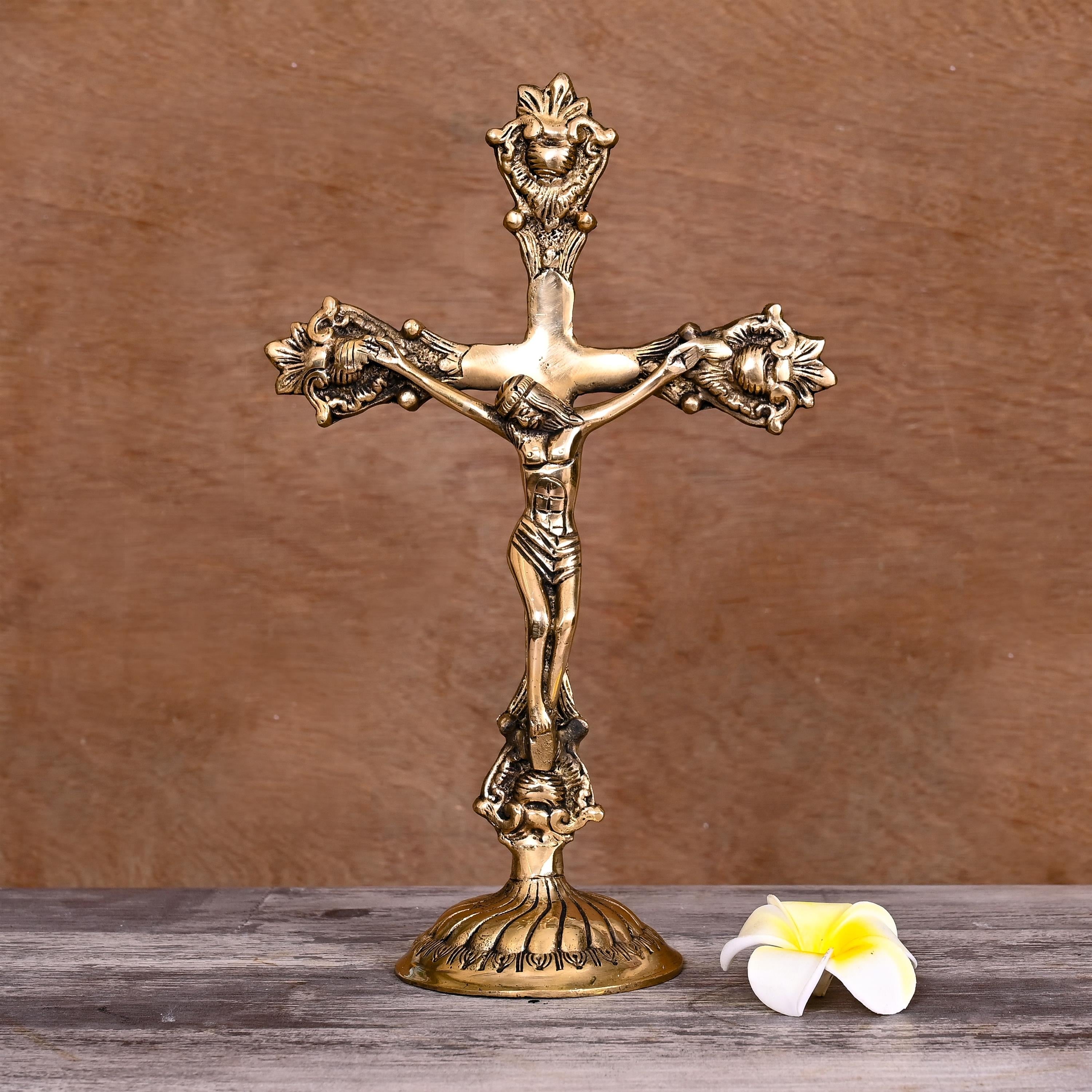 Brass Christian Cross Jesus Christ Statue (12 Inch) Vedansh Craft