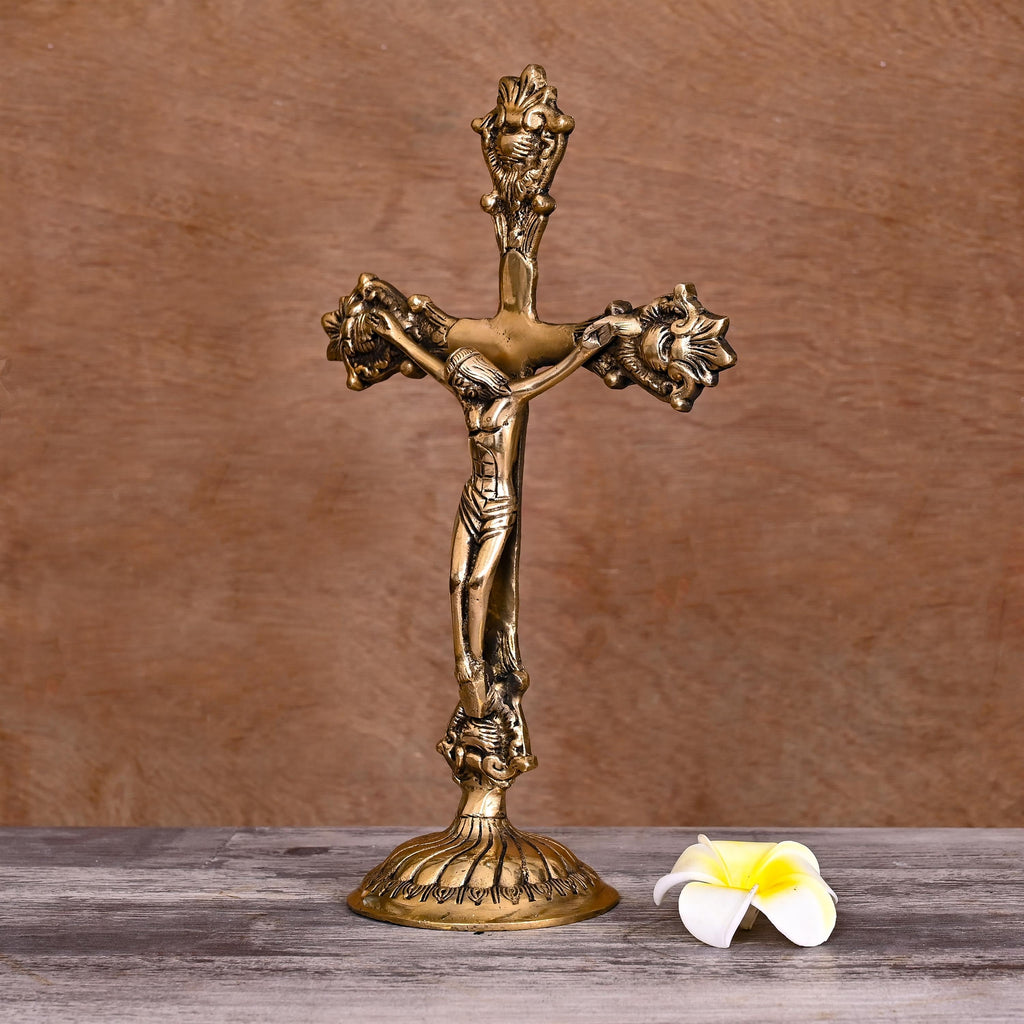 Brass Christian Cross Jesus Christ Statue (12 Inch) Vedansh Craft