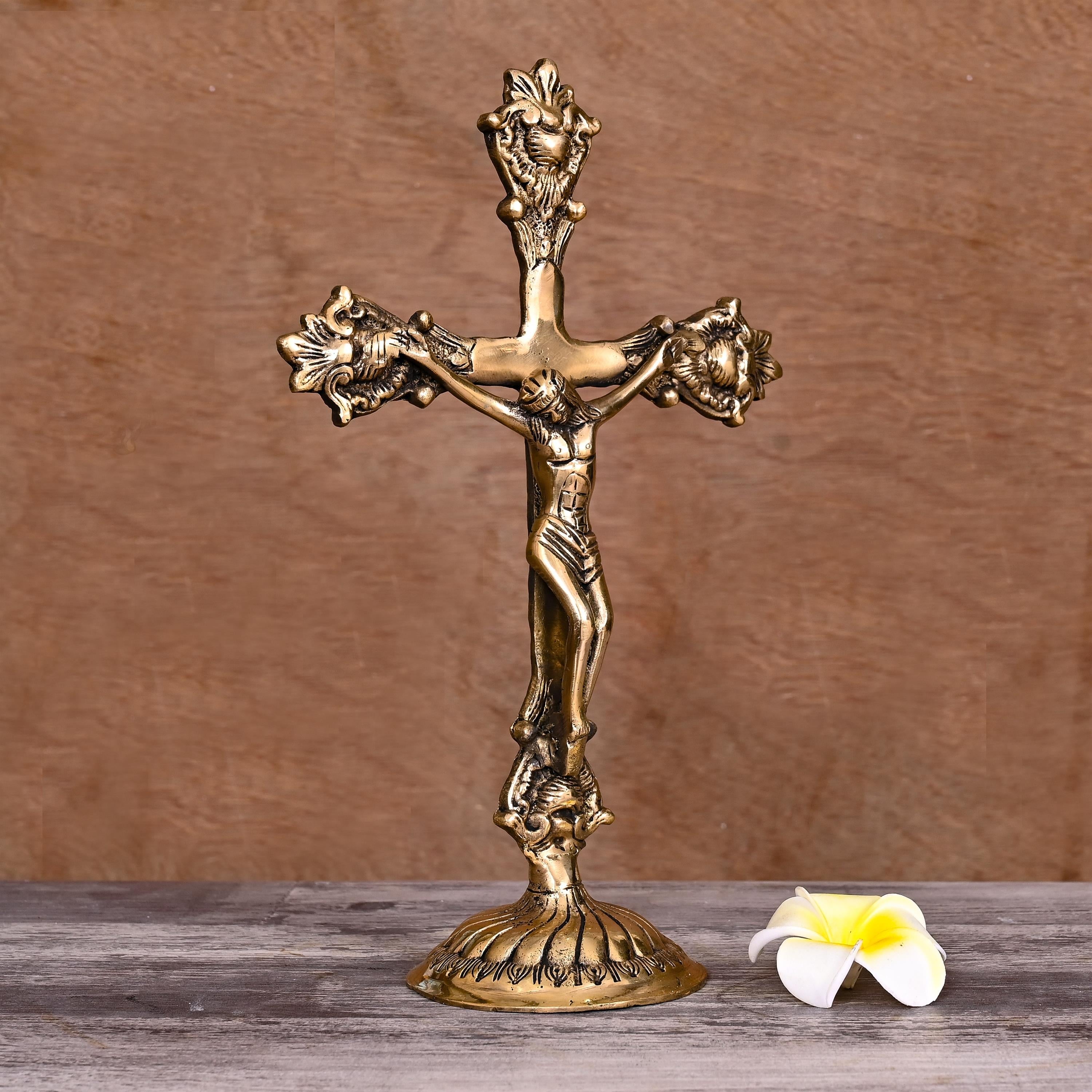 Brass Christian Cross Jesus Christ Statue (12 Inch) Vedansh Craft