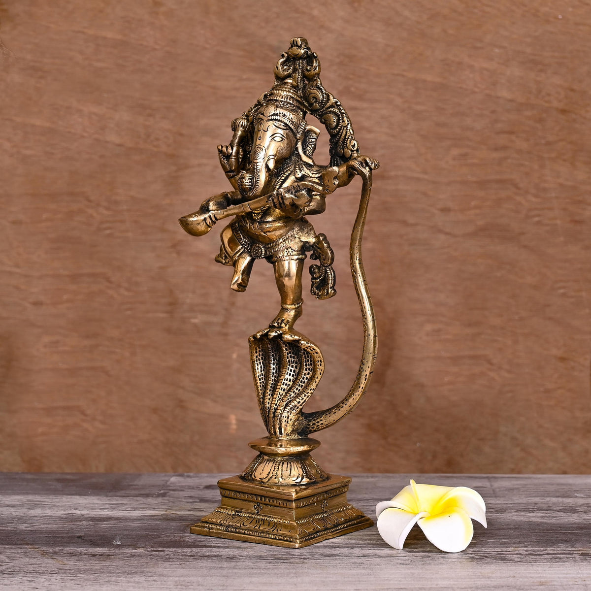 BRASS LORD DANCING GANESHA ON SNAKE (10.5") Vedansh Craft