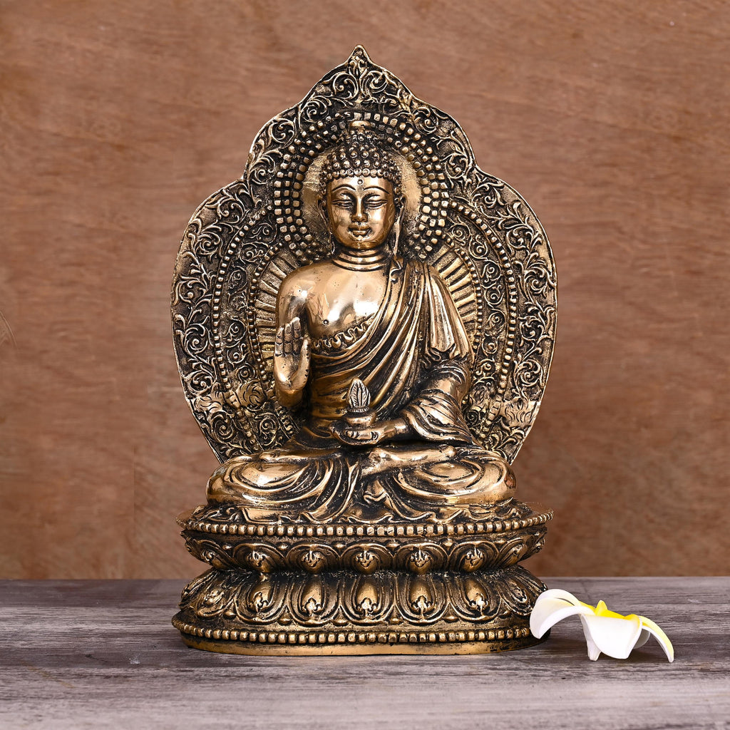 BRASS HANDCARVED BLESSING BUDDHA STATUE (10.5") Vedansh Craft