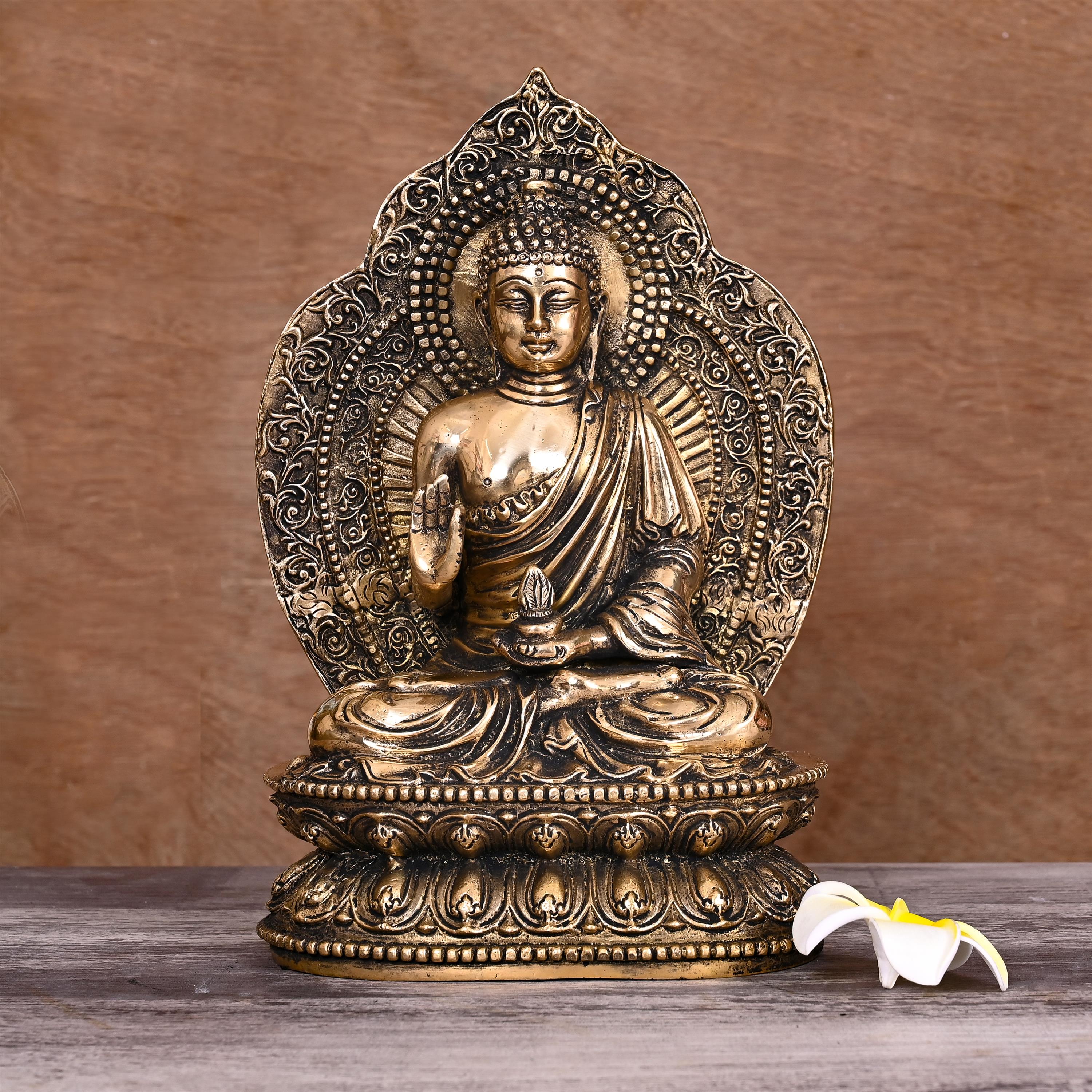 BRASS HANDCARVED BLESSING BUDDHA STATUE (10.5") Vedansh Craft