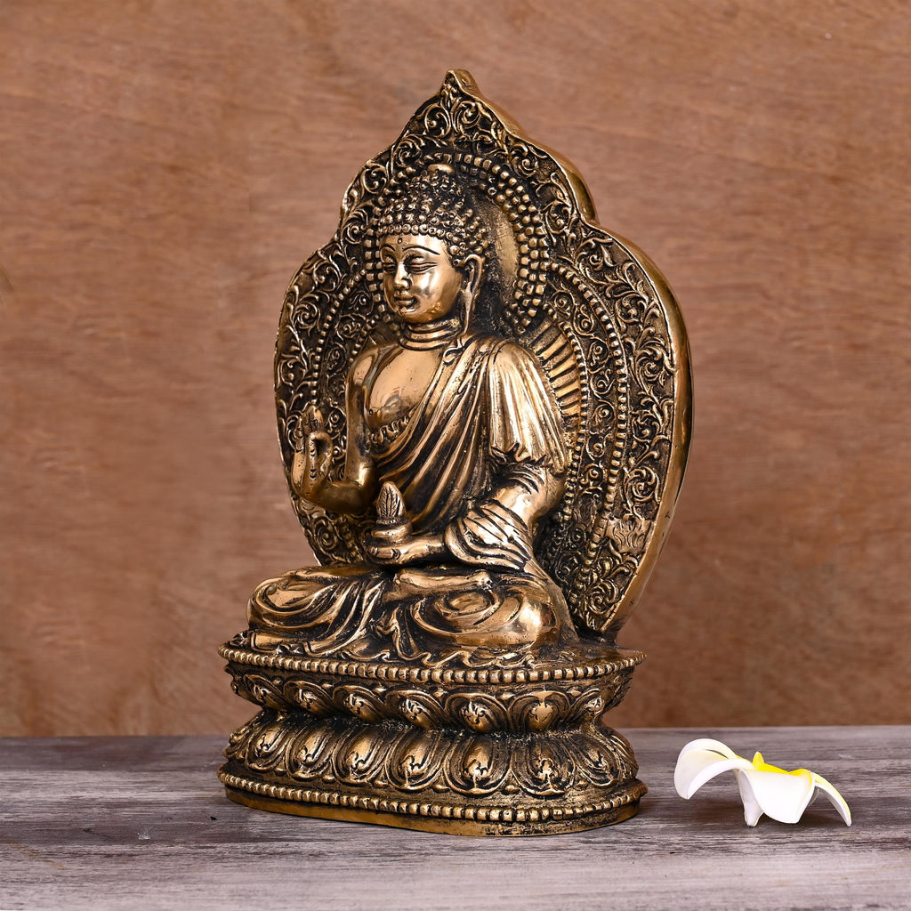 BRASS HANDCARVED BLESSING BUDDHA STATUE (10.5") Vedansh Craft