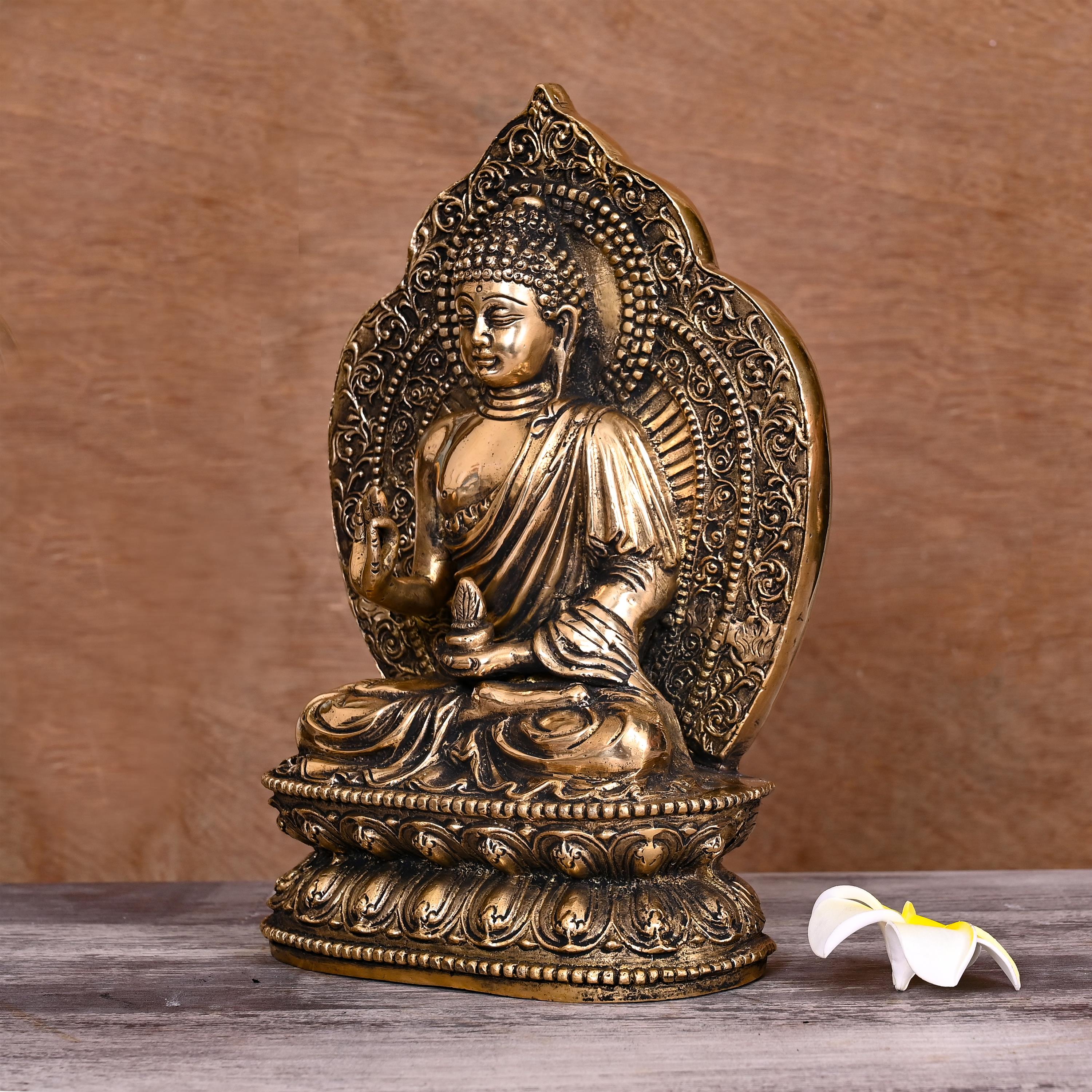 BRASS HANDCARVED BLESSING BUDDHA STATUE (10.5") Vedansh Craft