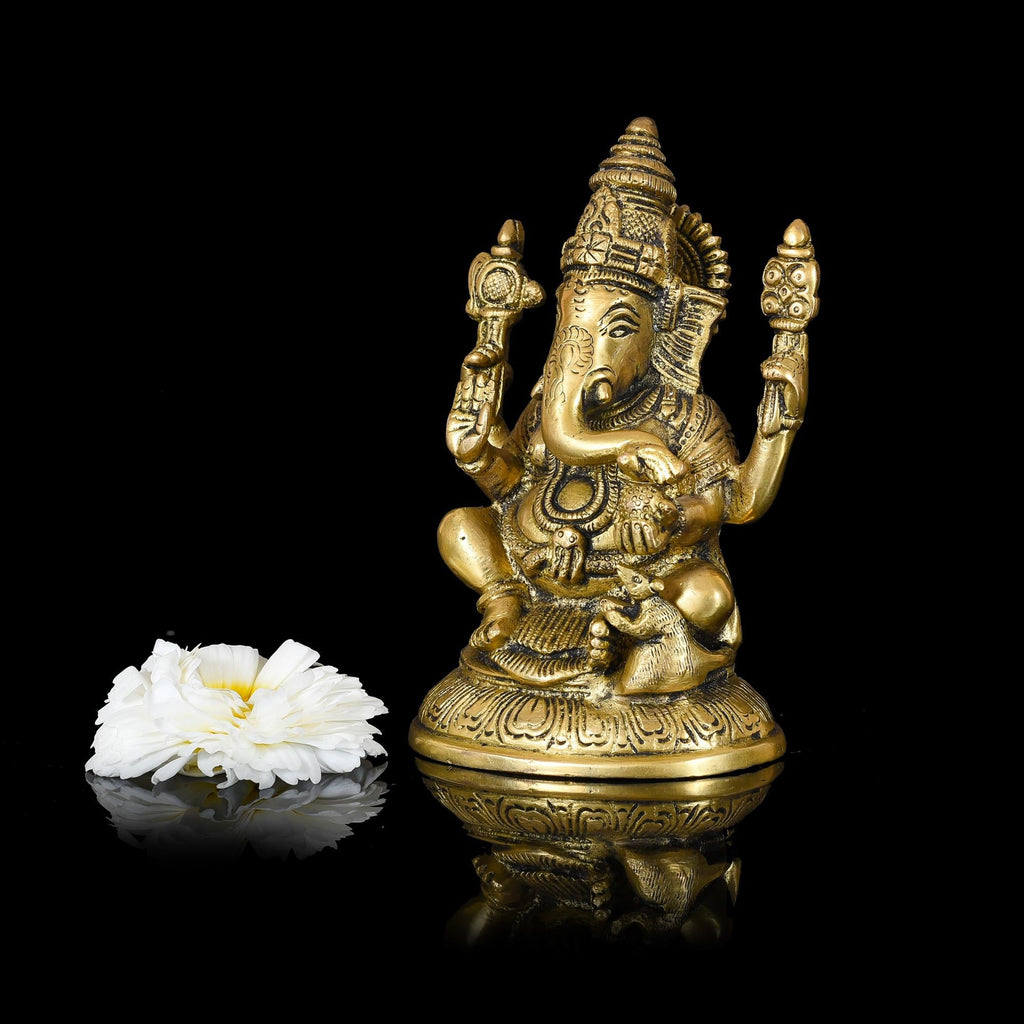 Brass Blessing Sitting Ganesha Idol (6 Inch) Vedansh Craft