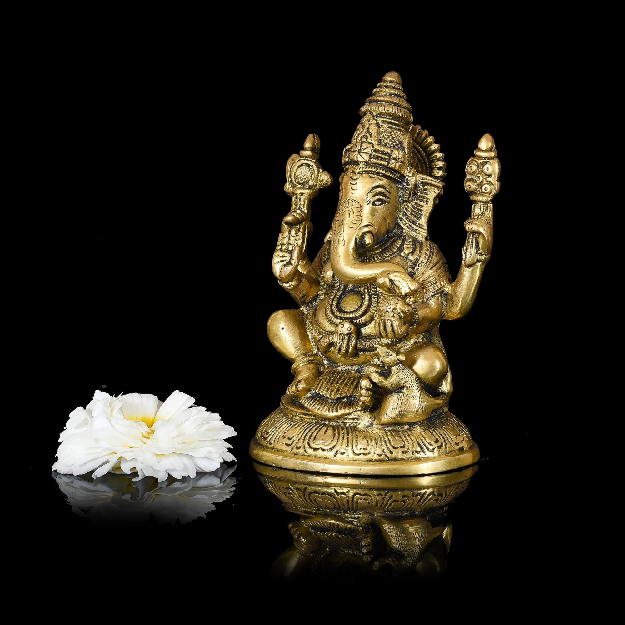 Brass Blessing Sitting Ganesha Idol (6 Inch) Vedansh Craft