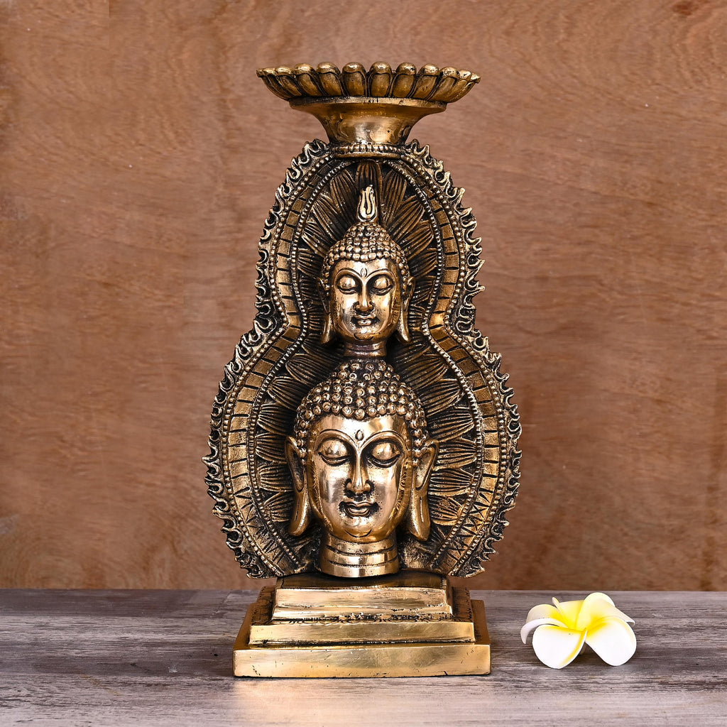 Brass Buddha Head Candle Holder  (11.8 Inch) Vedansh Craft