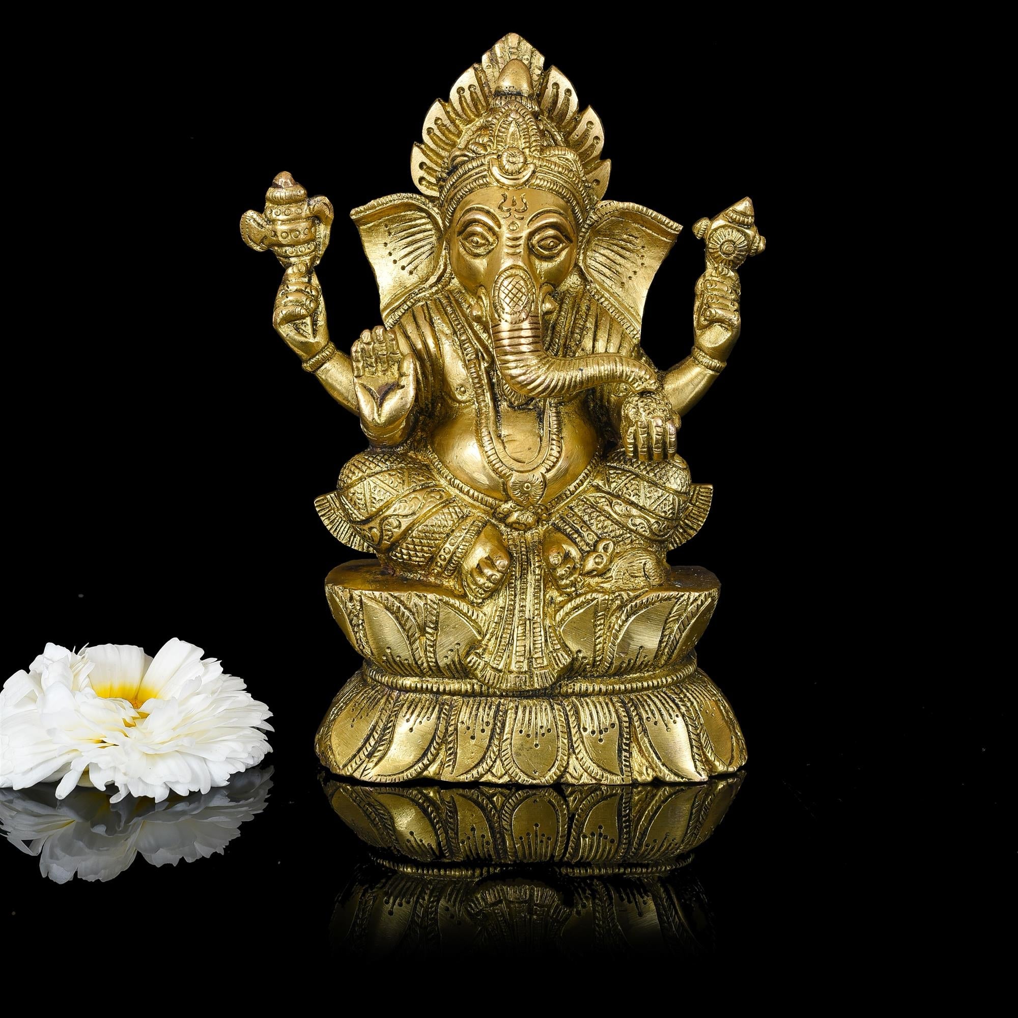 Brass Lord Sitting Ganesha Idol (7.2 Inch) Vedansh Craft