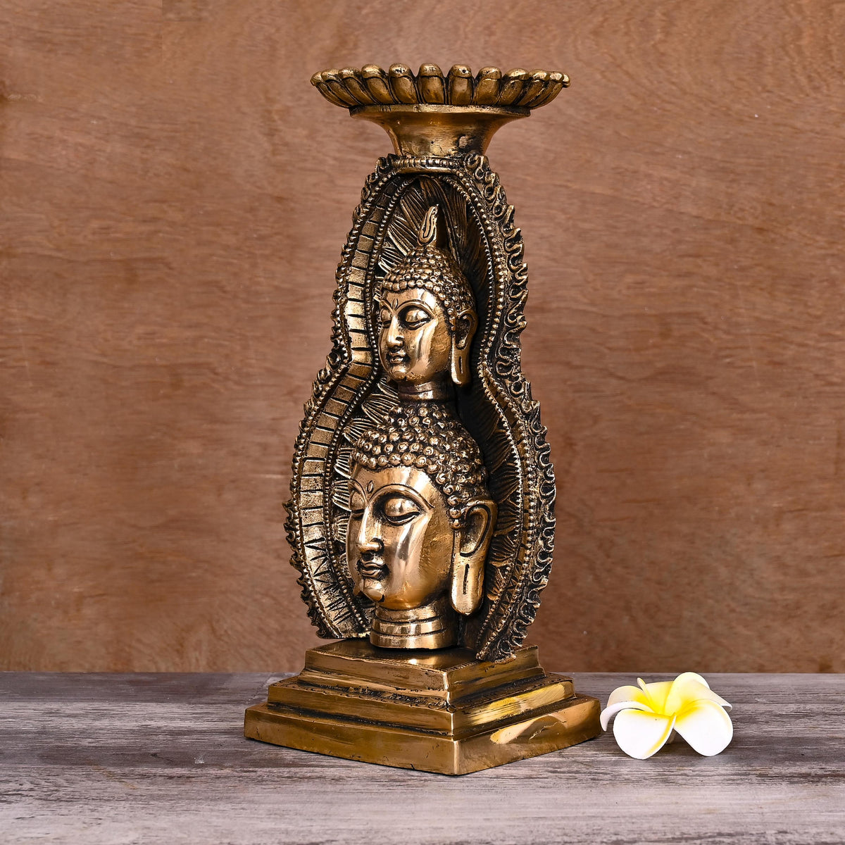 Brass Buddha Head Candle Holder  (11.8 Inch) Vedansh Craft