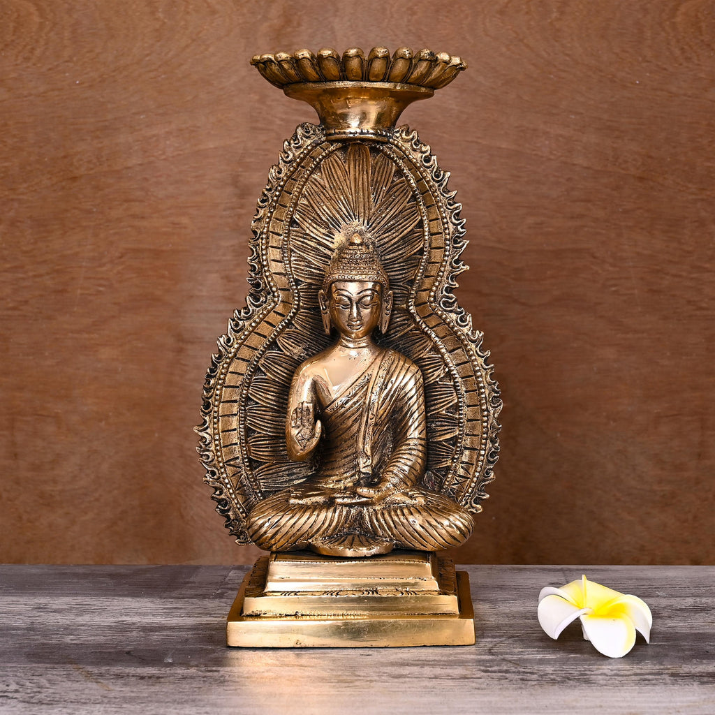 Brass Gautam Buddha Candle Holder (11.8 Inch) Vedansh Craft