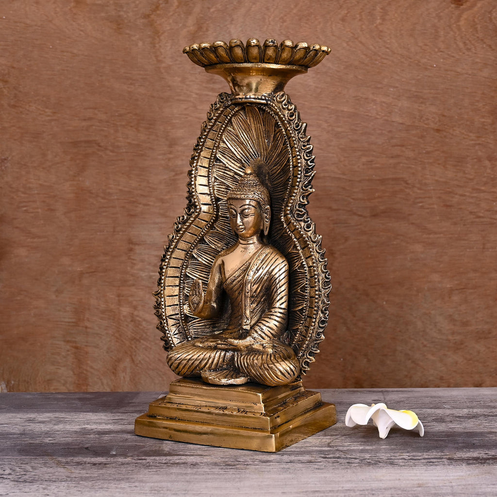 Brass Gautam Buddha Candle Holder (11.8 Inch) Vedansh Craft