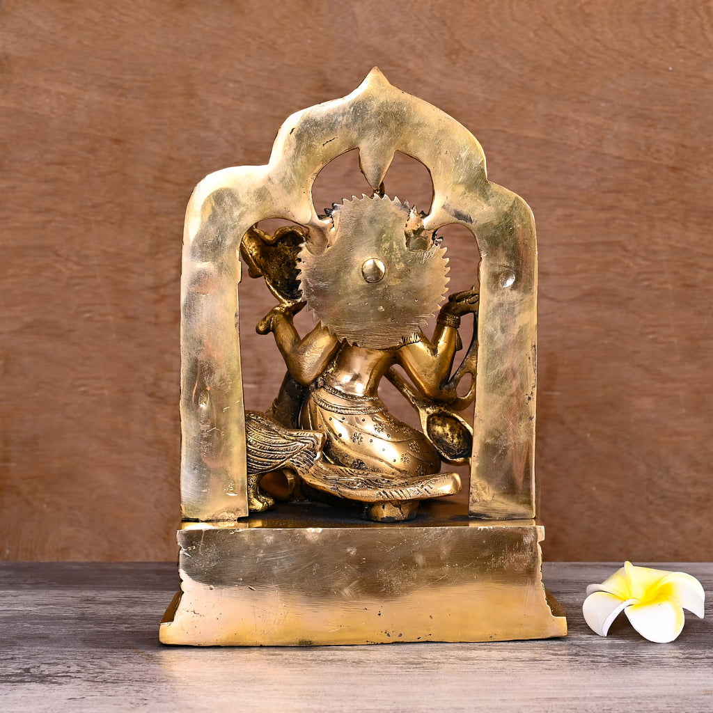 Brass Goddess Sitting Saraswati On Throne Statue (11 Inch) Vedansh Craft