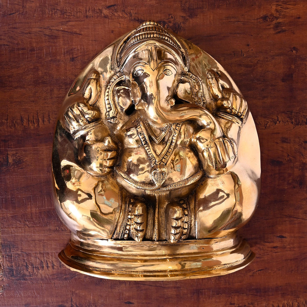 Brass Coconut Shape Ganesha Wall Hanging (13.5 Inch) Vedansh Craft